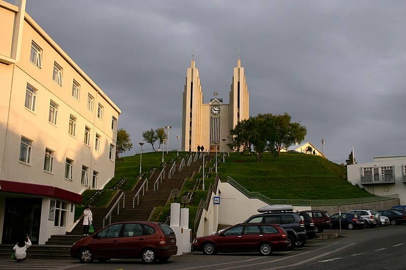 Akureyrarkirkja church in central Akureyri, near the town center.
