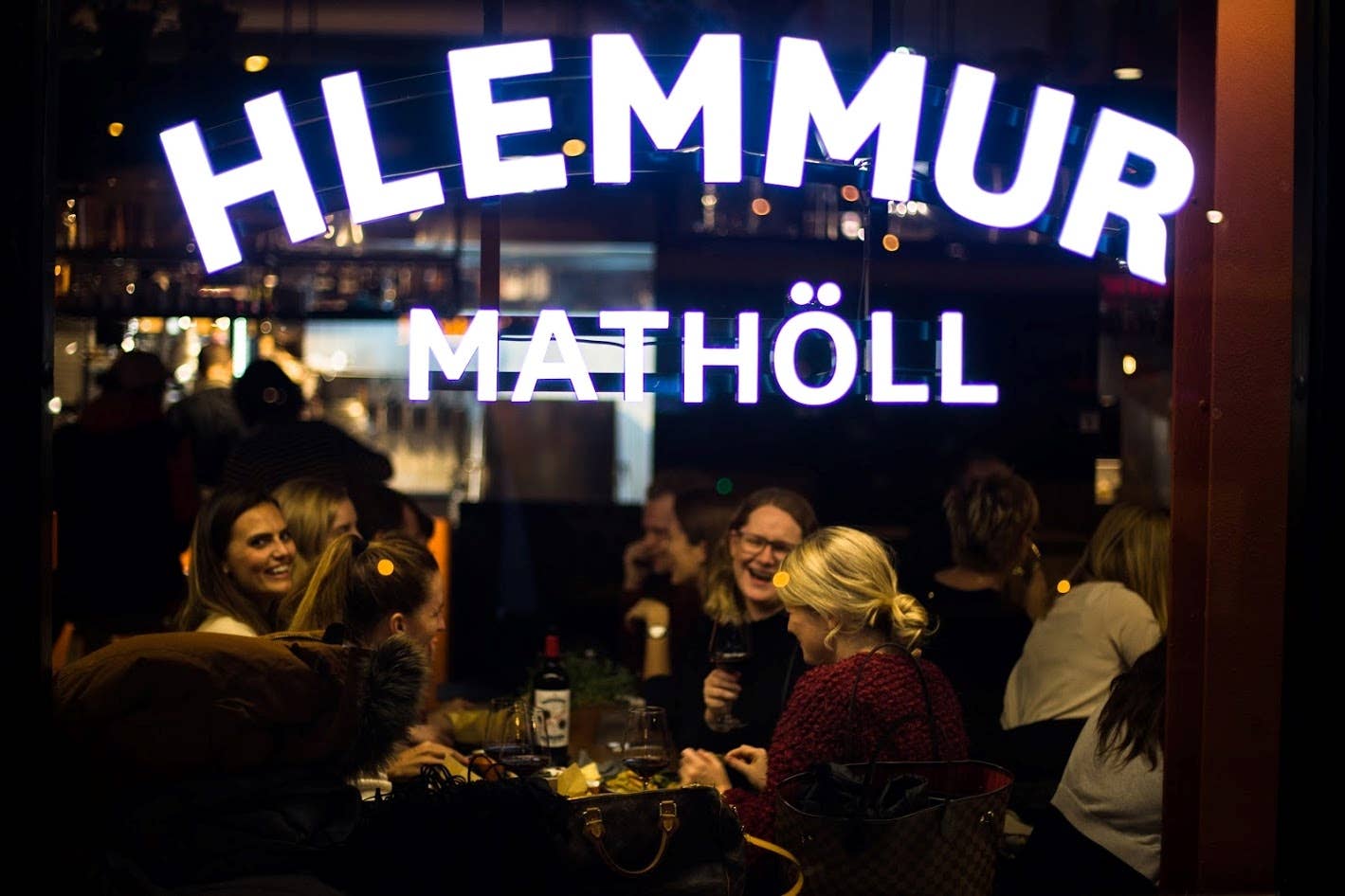 Hlemmur Mathöll signage and food-hall context in Reykjavík.