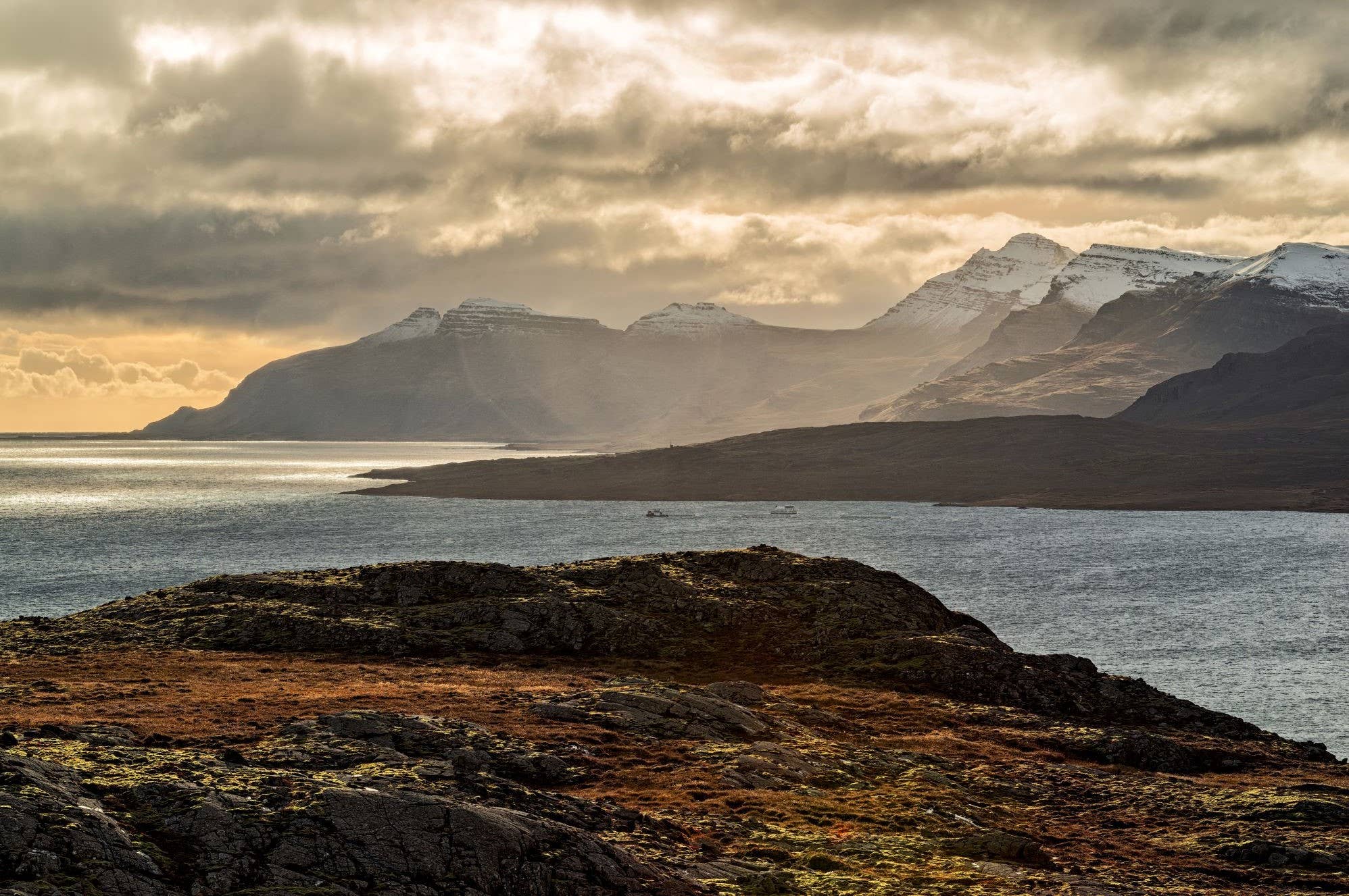 View across Hólmanes and the Eastfjords coastline below Hólmatindur.