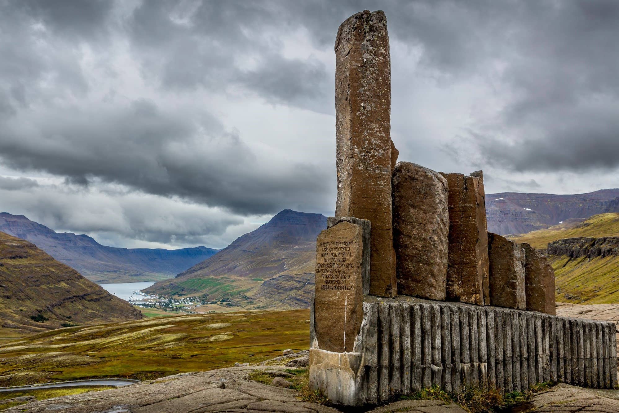 Basalt pillars at the Monument to Þorbjörn Arnoddsson overlooking the Seyðisfjörður valley.