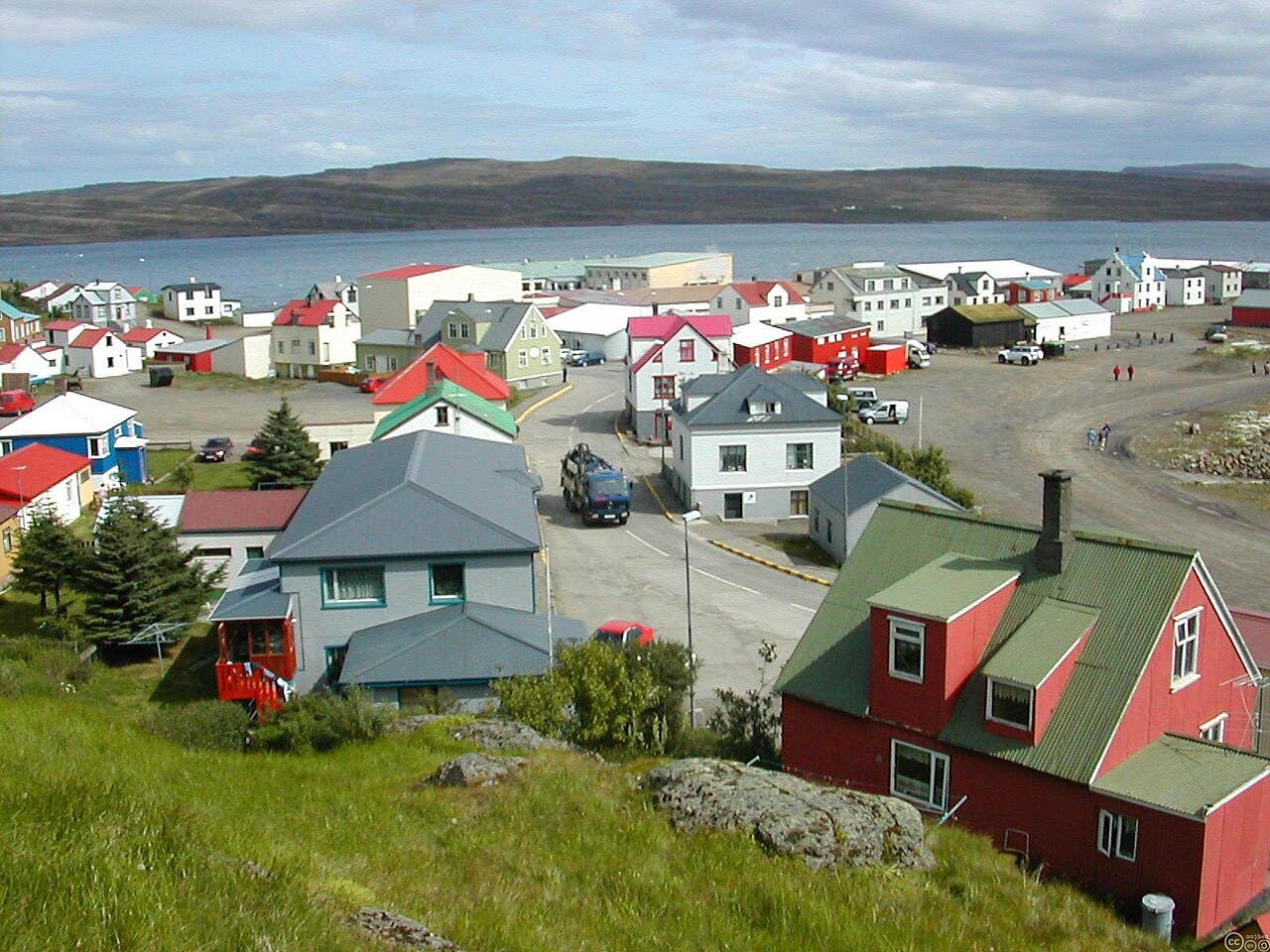 Hólmavík town and harbor setting in the Westfjords.