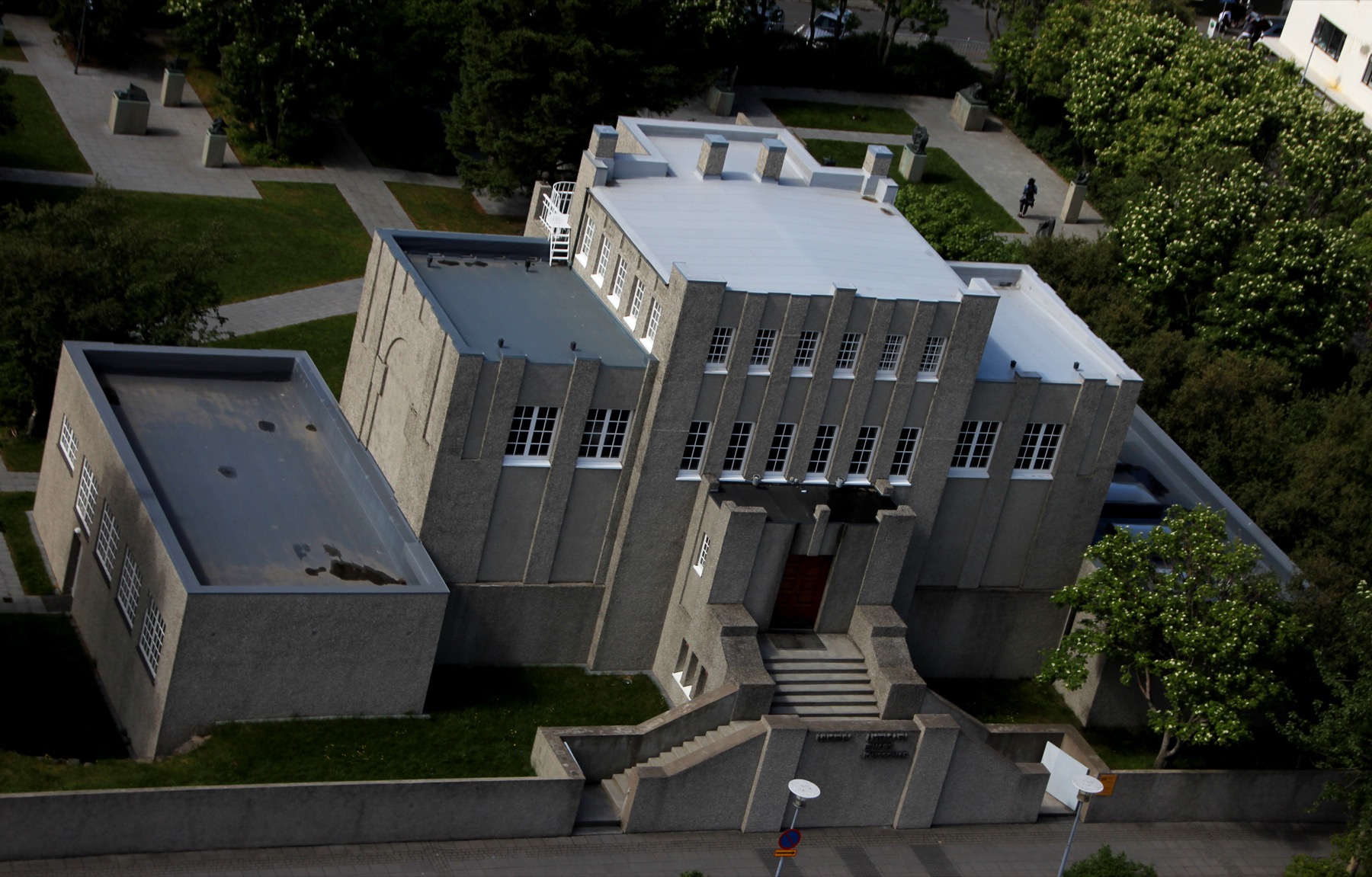 The Einar Jónsson Museum and sculpture garden seen from Hallgrímskirkja in Reykjavík.