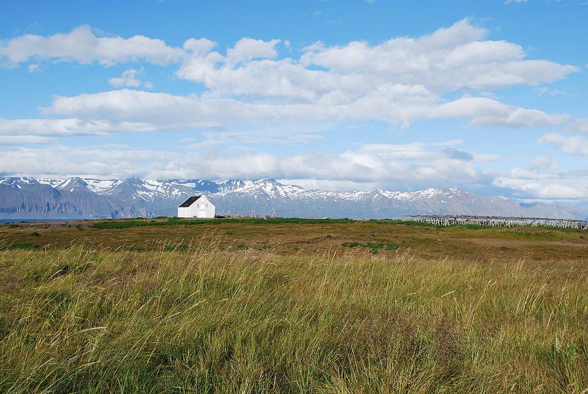 Open lowland landscape south of Húsavík near the Geothermal Goldfish Pond.
