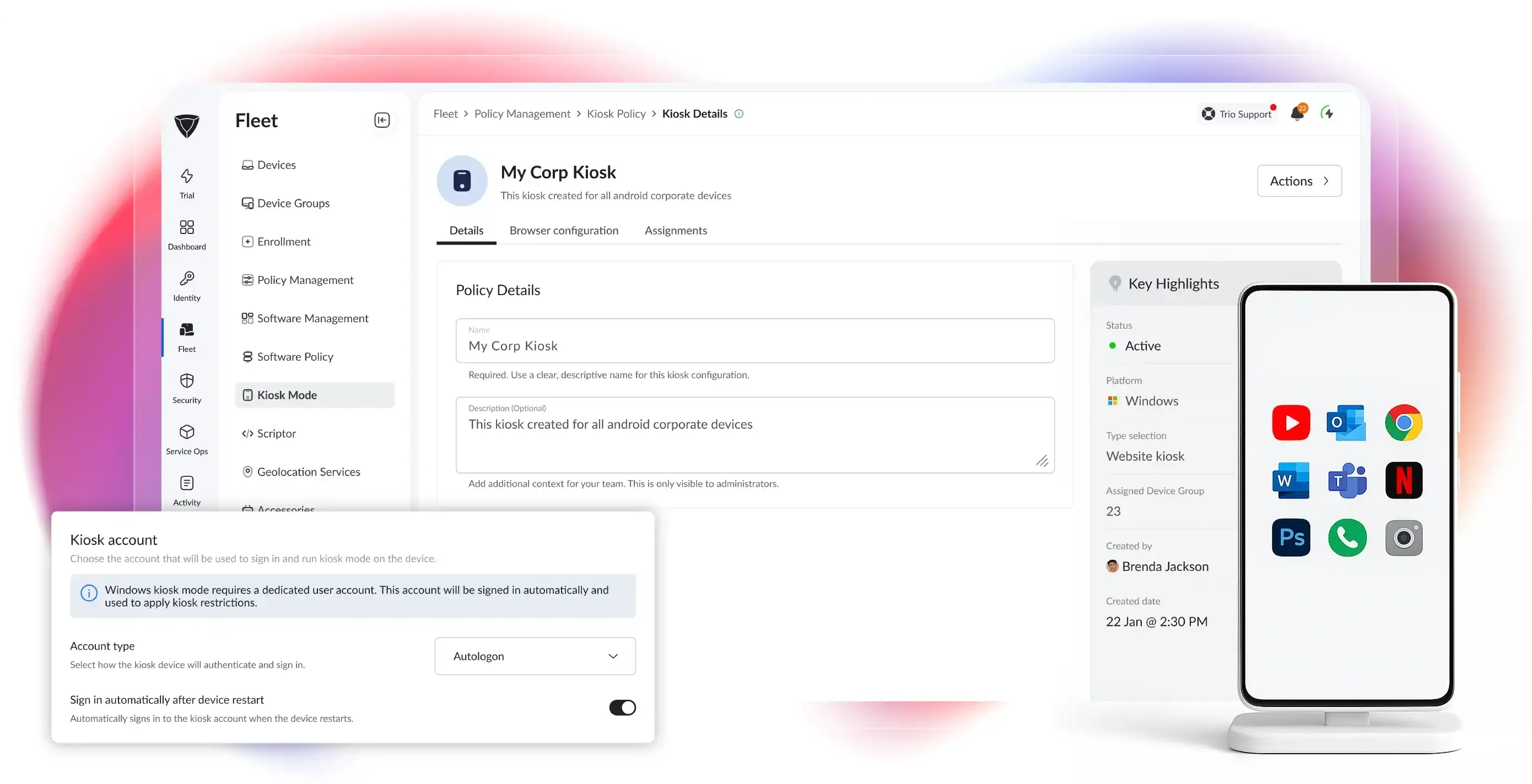 Dashboard mockup showing application interface
