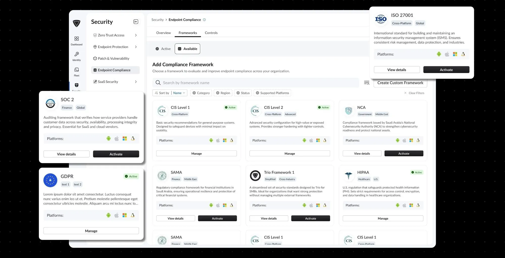 Dashboard mockup showing application interface