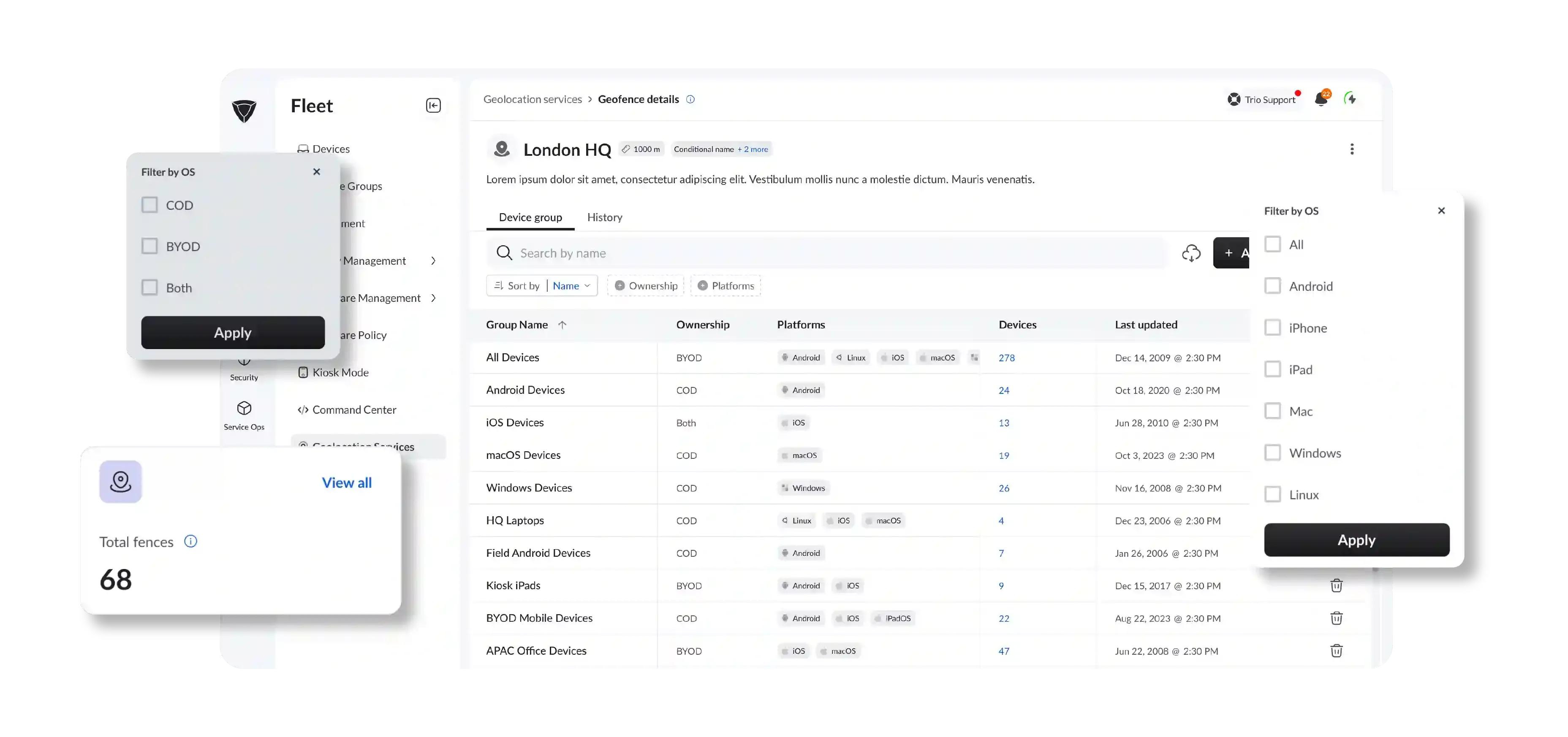 Dashboard mockup showing application interface