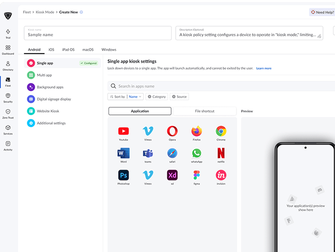 Dashboard mockup showing application interface