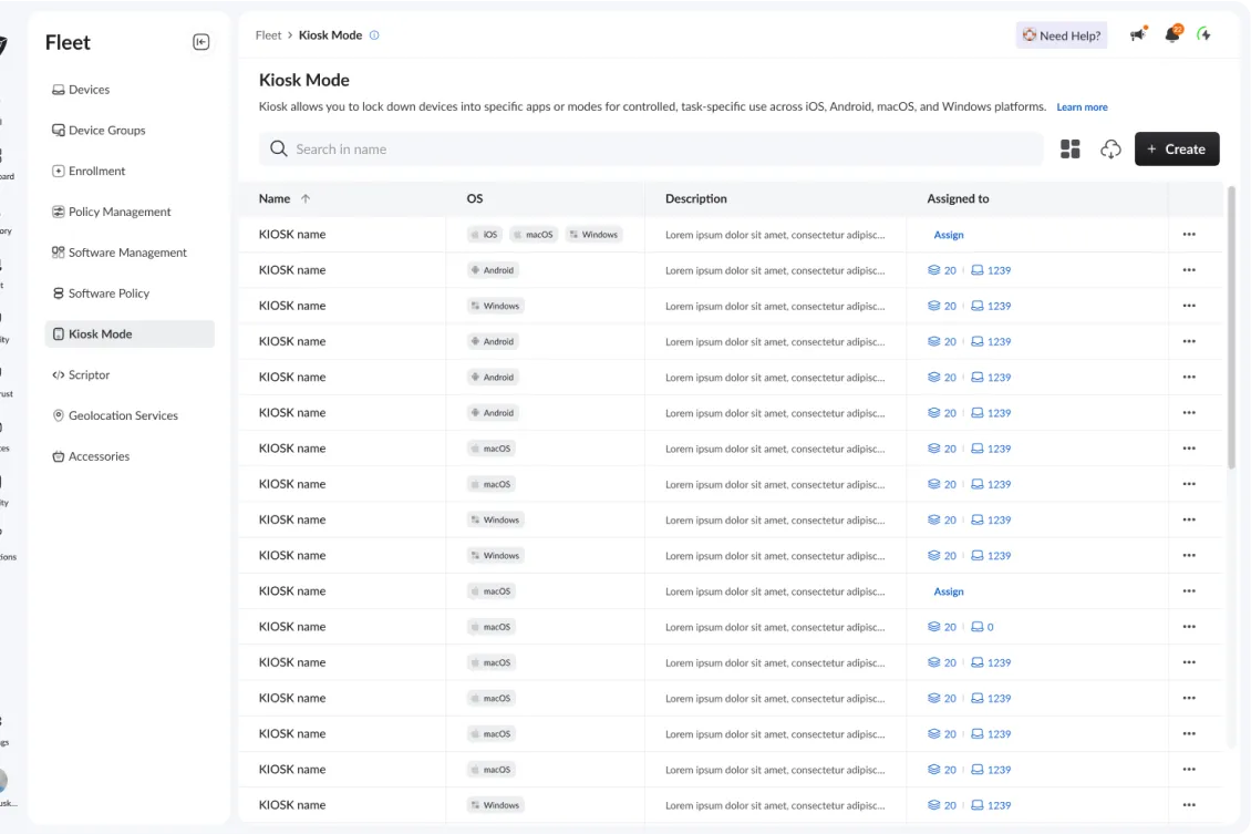 Dashboard mockup showing application interface