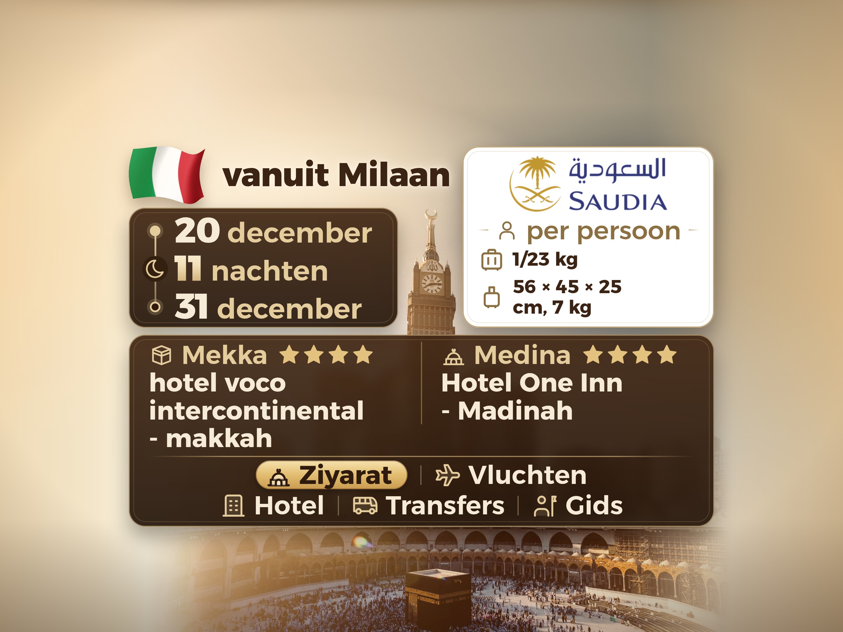 Omarah Pakket 12 Dagen 11 Nachten - Voco Makkah - Hotel One Inn of Concord Dar Al Khair of gelijkwaardig in Medina, Mekka – Umrah Express – 1