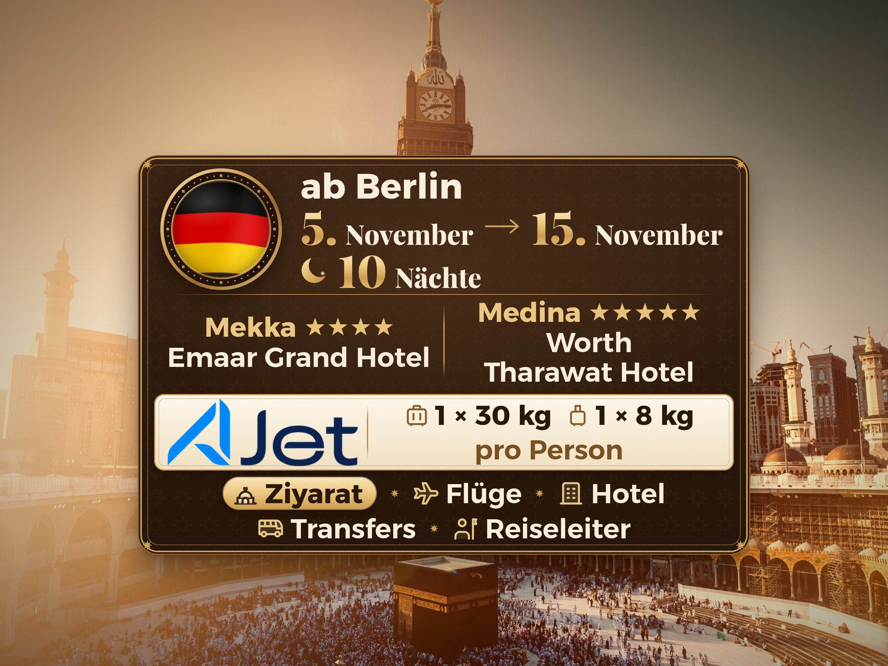 Umrah-Paket 12 Tage ab Berlin, Tharawat Worth Madinah und Emaar Grand Makkah, Mekka – Umrah Express – 1