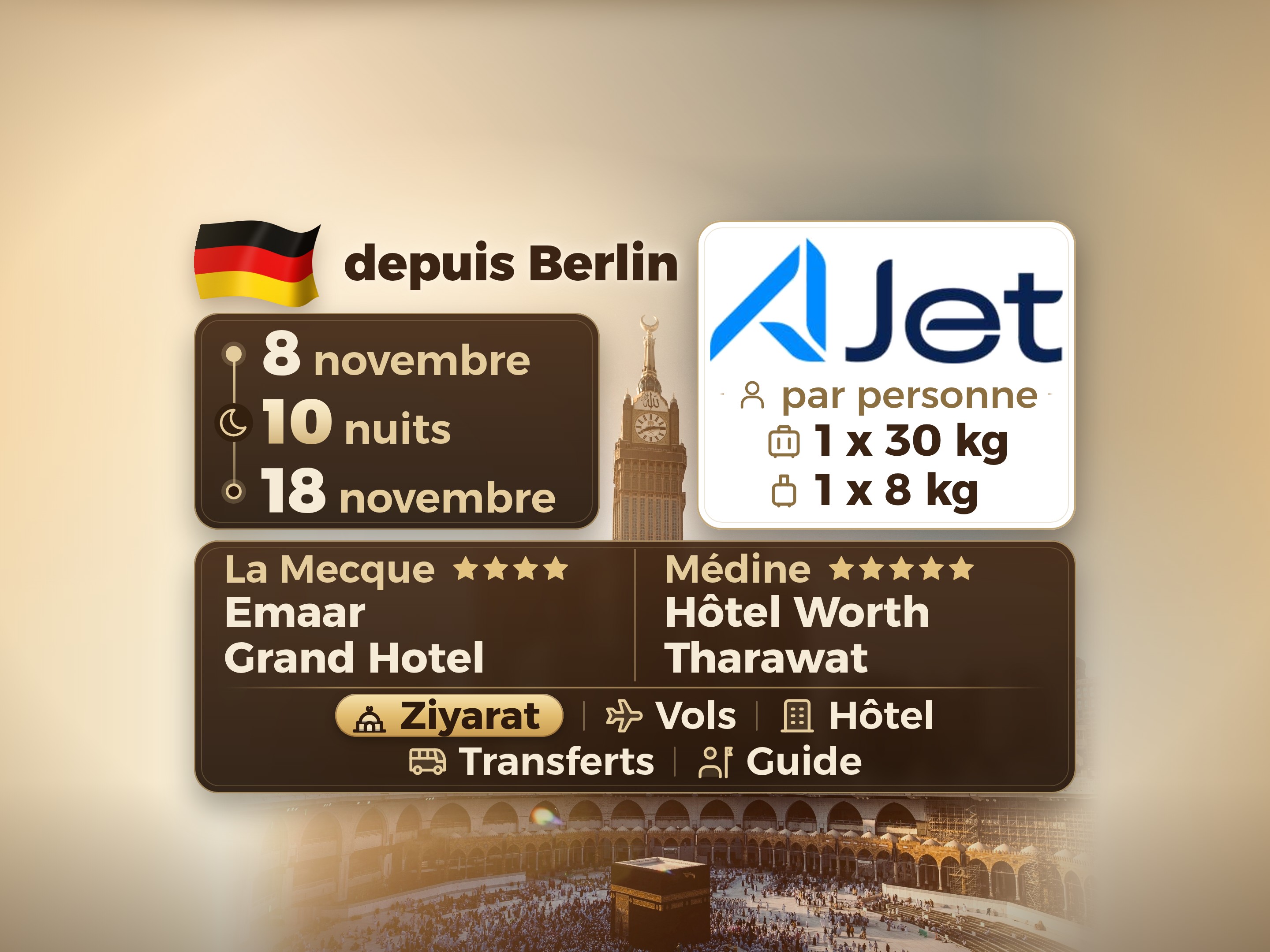 Forfait Umrah 12 Jours depuis Berlin, Tharawat Worth Madinah et Emaar Grand Makkah, La Mecque – Umrah Express – 1