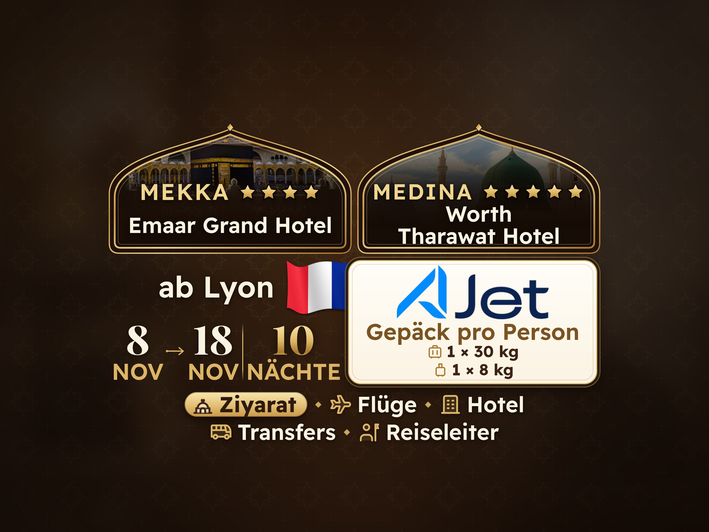 Umrah-Paket 12 Tage ab Lyon, Tharawat Worth Madinah und Emaar Grand Makkah, Mekka – Umrah Express – 1