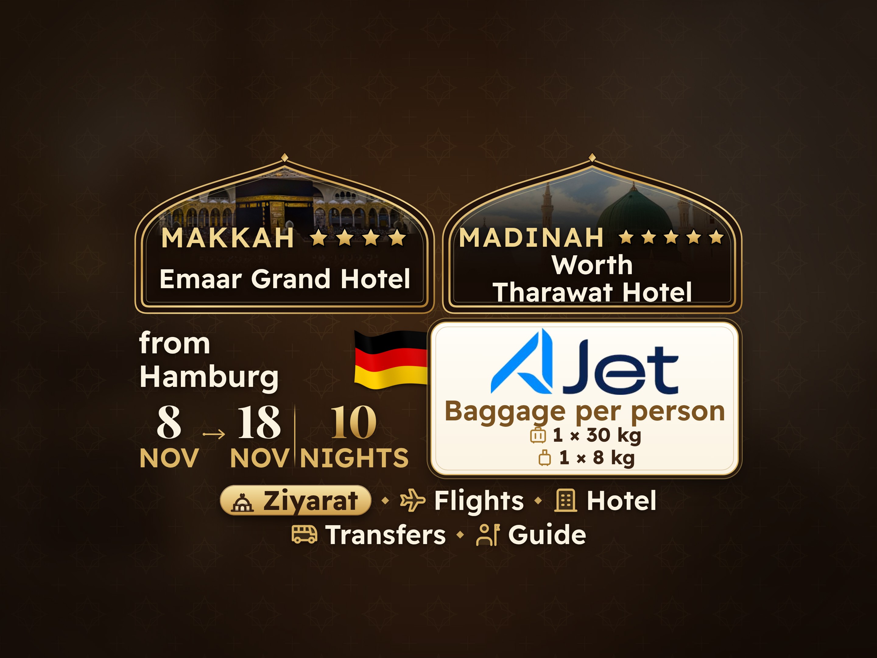 Umrah Package 12 Days from Hamburg, Tharawat Worth Madinah and Emaar Grand Makkah, Makkah – Umrah Express – 1