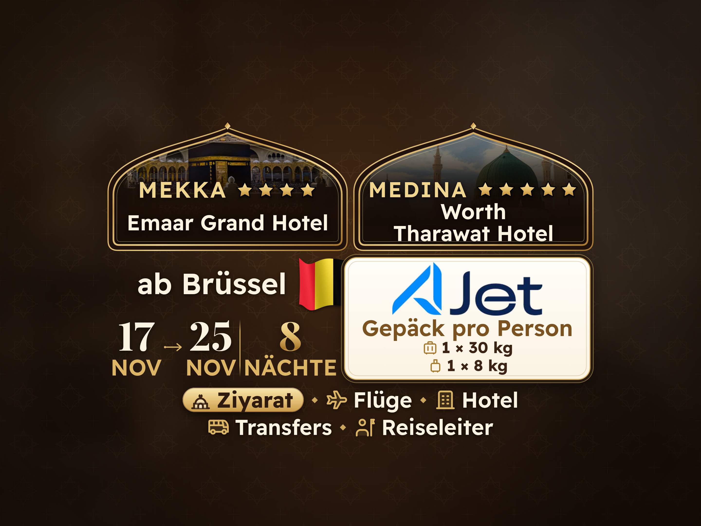 Umrah-Paket 10 Tage ab Brüssel, Tharawat Worth Madinah und Emaar Grand Makkah, Mekka – Umrah Express – 1