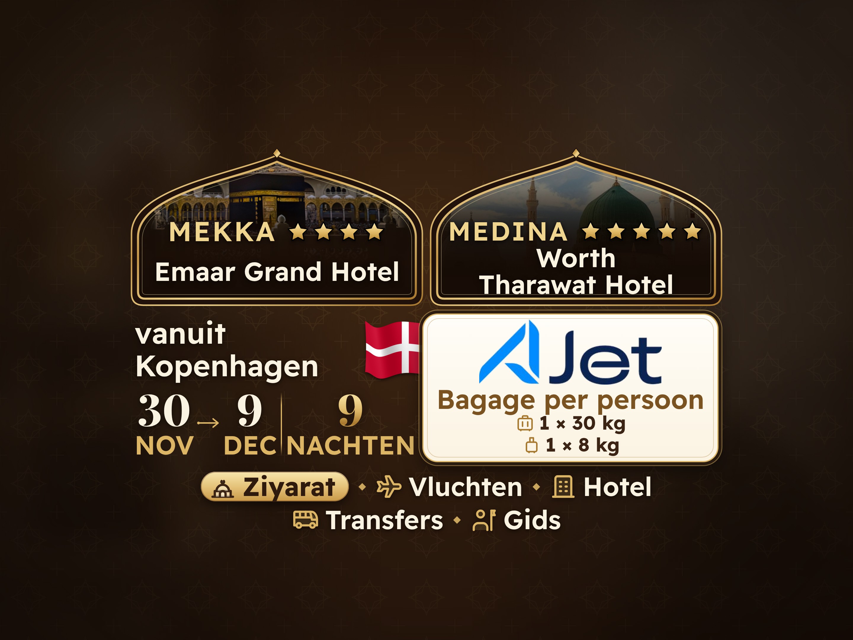 Umrah Pakket 11 Dagen vanaf Kopenhagen, Tharawat Worth Madinah en Emaar Grand Makkah, Mekka – Umrah Express – 1