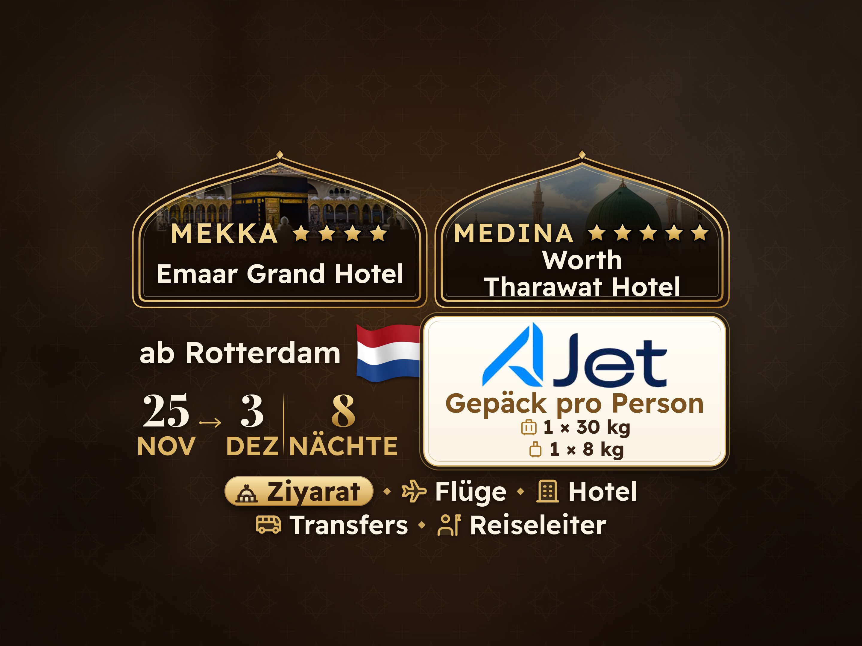 Umrah-Paket 10 Tage ab Rotterdam, Emaar Grand Makkah und Tharawat Worth Madinah, Mekka – Umrah Express – 1