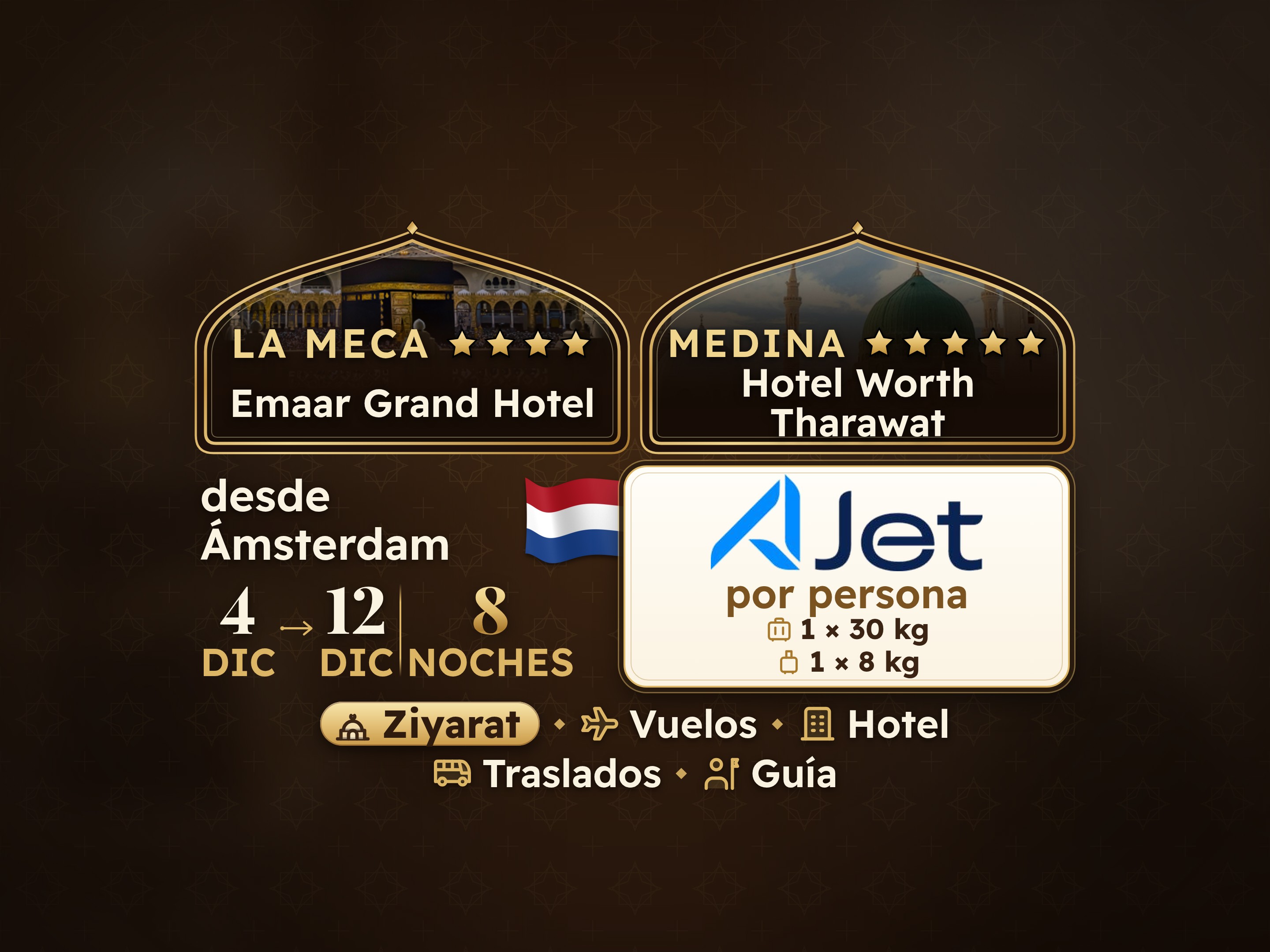 Paquete de Umrah de 10 Días desde Ámsterdam, Emaar Grand Makkah y Tharawat Worth Madinah, La Meca – Umrah Express – 1