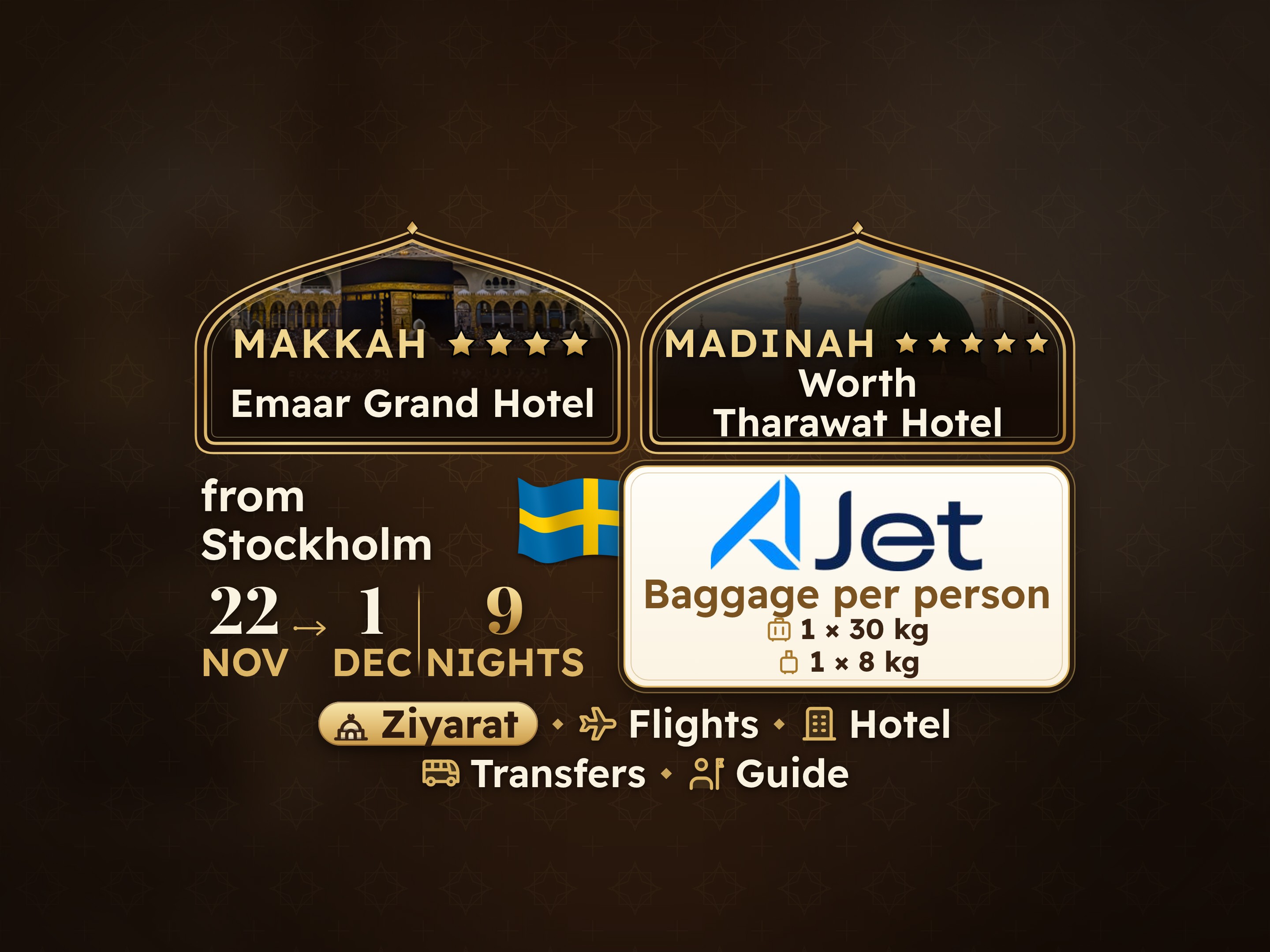 Umrah Package 11 Days from Stockholm, Tharawat Worth Madinah and Emaar Grand Makkah, Makkah – Umrah Express – 1