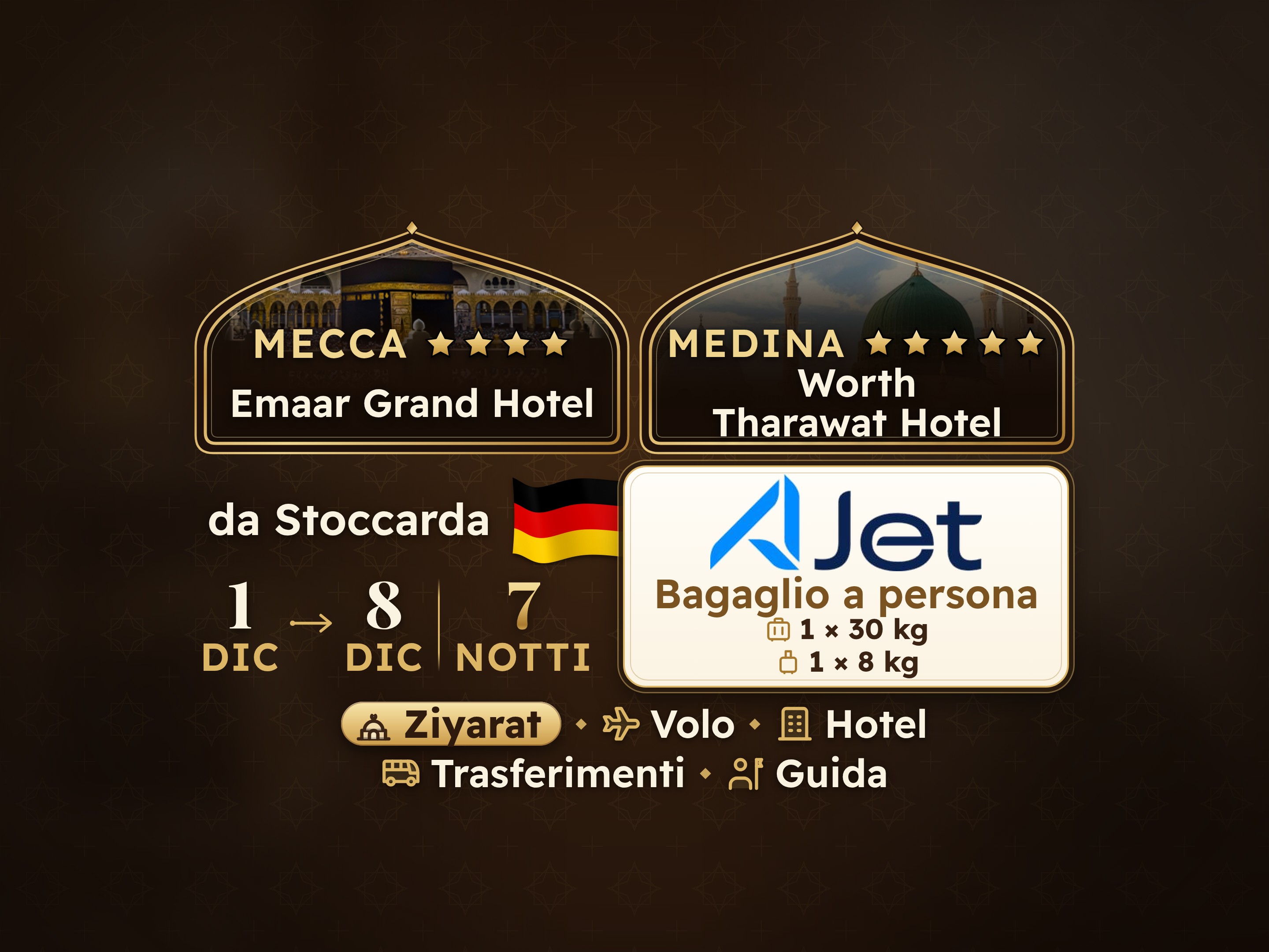 Pacchetto Umrah 9 Giorni da Stuttgart, Emaar Grand Makkah e Tharawat Worth Madinah