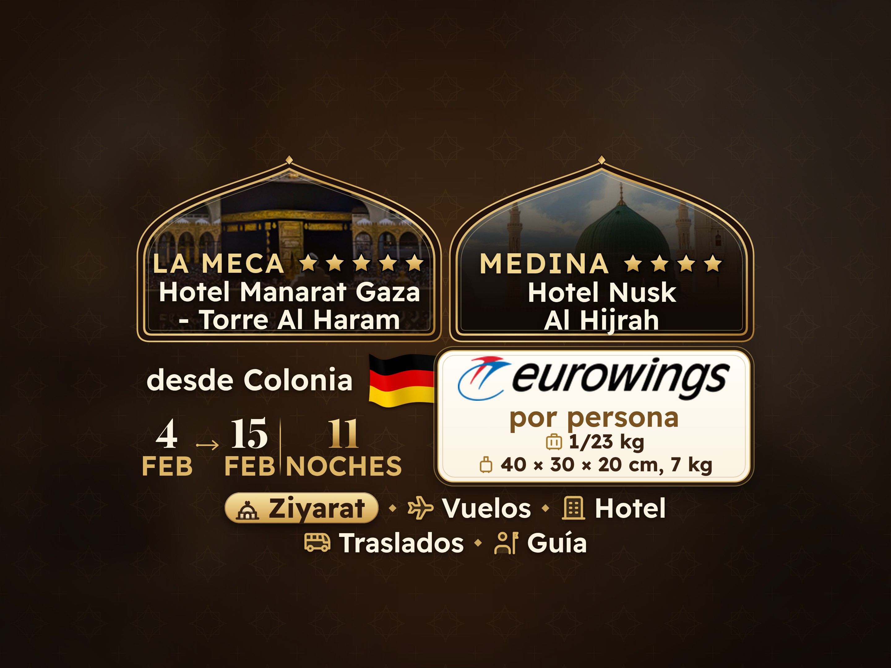Paquete de Umrah Ramadán Kareem de 12 días y 11 noches en el hotel Manarat Giza en La Meca y el hotel Nesk Al-Hijra en Medina