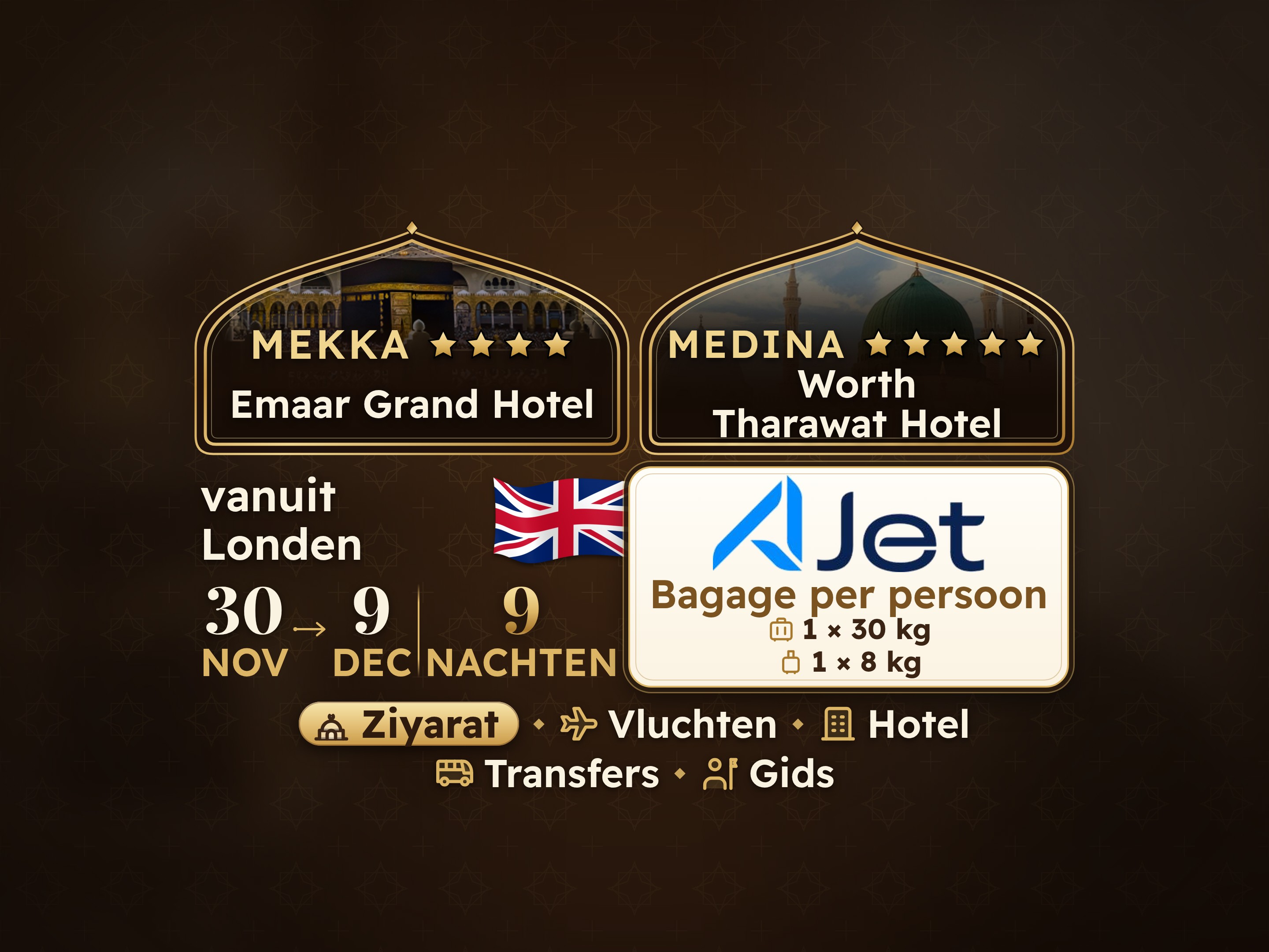 Umrah Pakket 11 Dagen van Londen, Tharawat Worth Madinah en Emaar Grand Makkah, Mekka – Umrah Express – 1