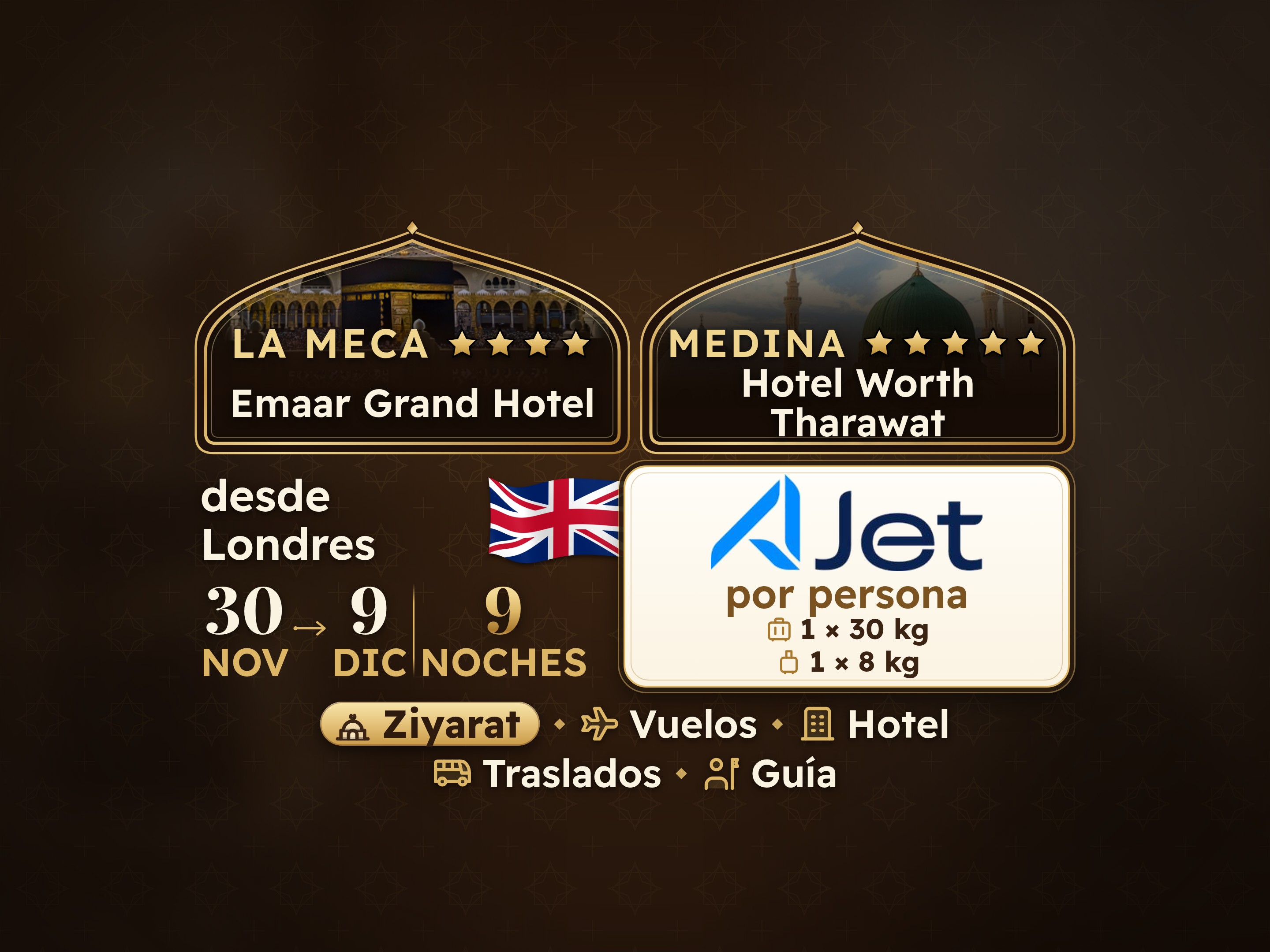 Paquete de Umrah de 11 días desde Londres, Tharawat Worth Madinah y Emaar Grand Makkah, La Meca – Umrah Express – 1
