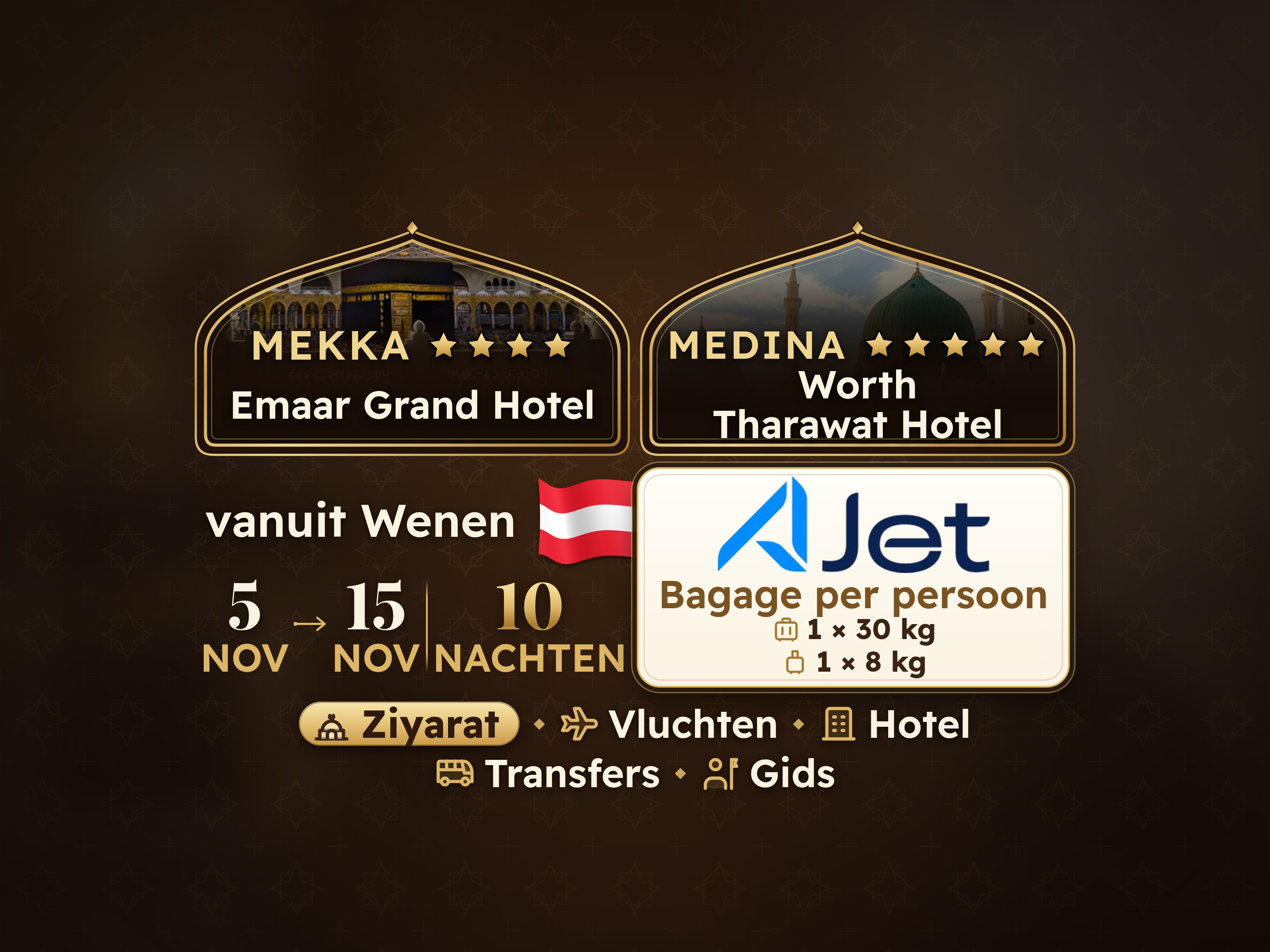 Umrah Pakket 12 Dagen van Wenen, Tharawat Worth Madinah en Emaar Grand Makkah, Mekka – Umrah Express – 1