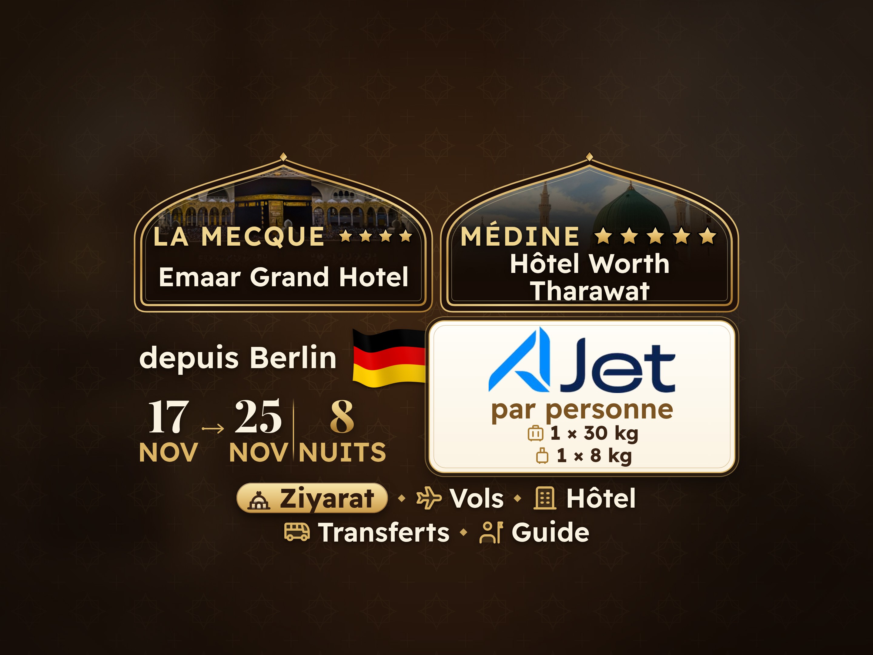 Forfait Umrah 10 Jours depuis Berlin, Tharawat Worth Madinah et Emaar Grand Makkah, La Mecque – Umrah Express – 1