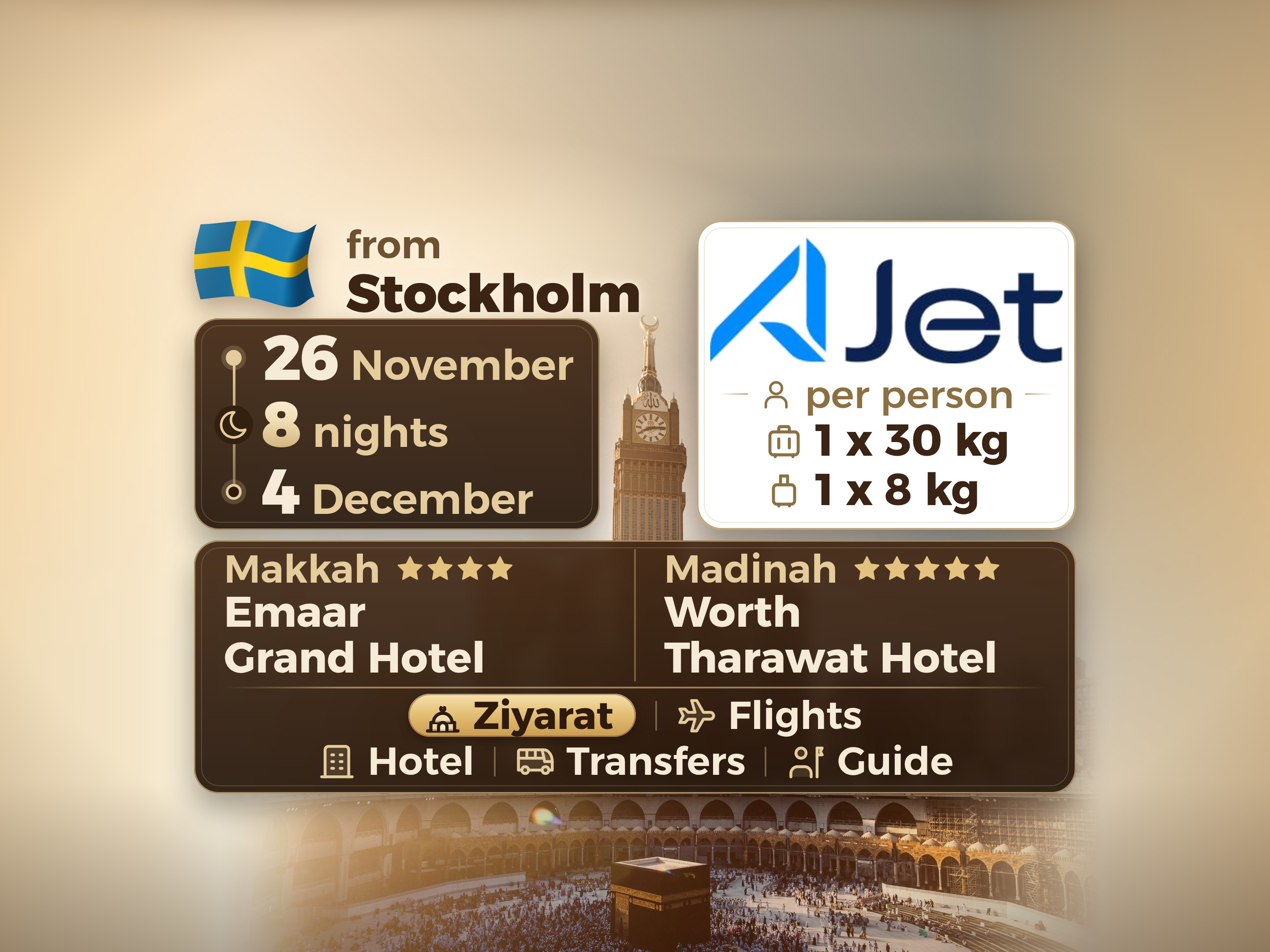 Umrah Package 10 Days from Stockholm, Tharawat Worth Madinah and Emaar Grand Makkah, Makkah – Umrah Express – 1