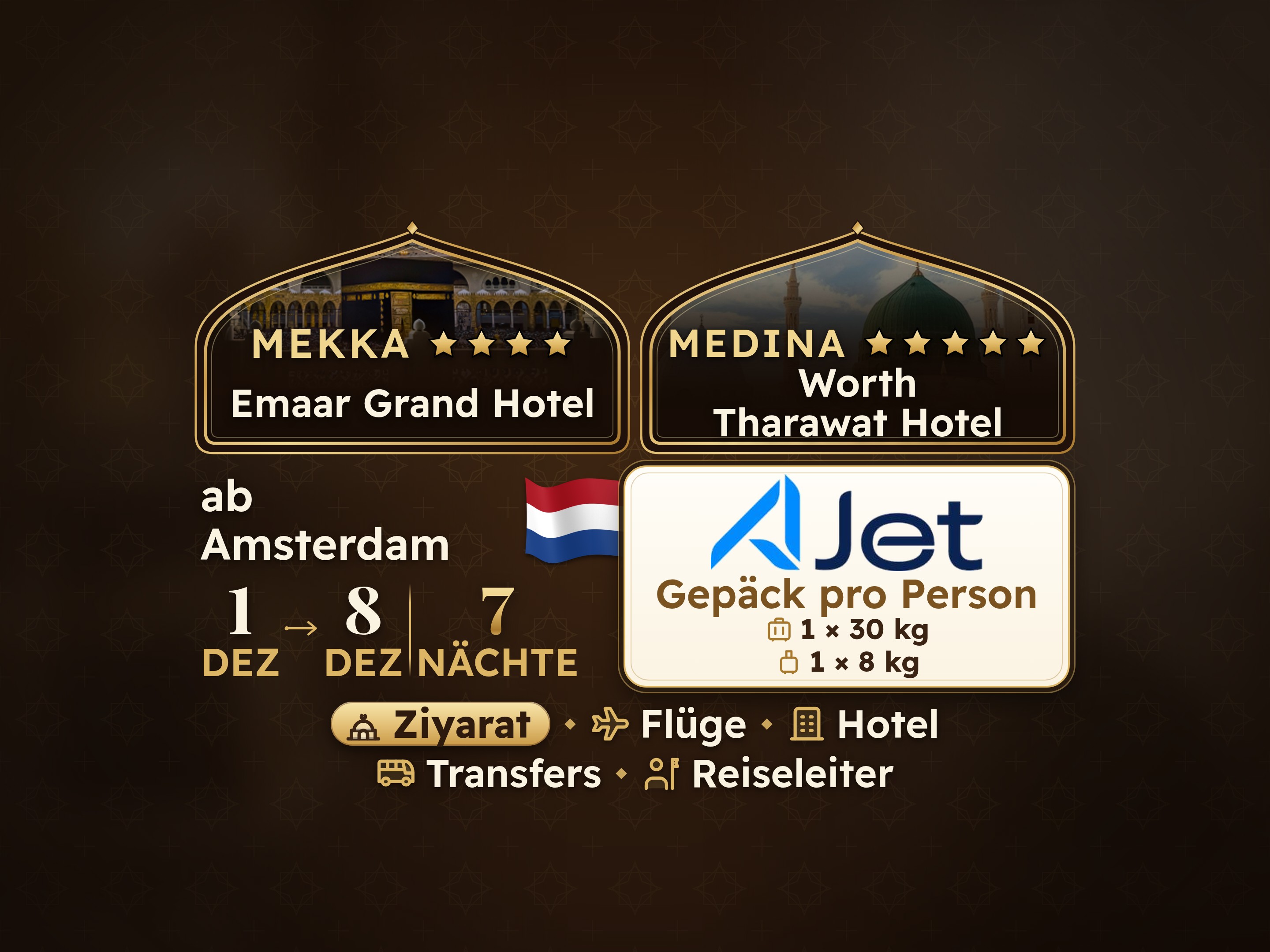 Umrah-Paket 9 Tage ab Amsterdam, Emaar Grand Makkah und Tharawat Worth Madinah, Mekka – Umrah Express – 1