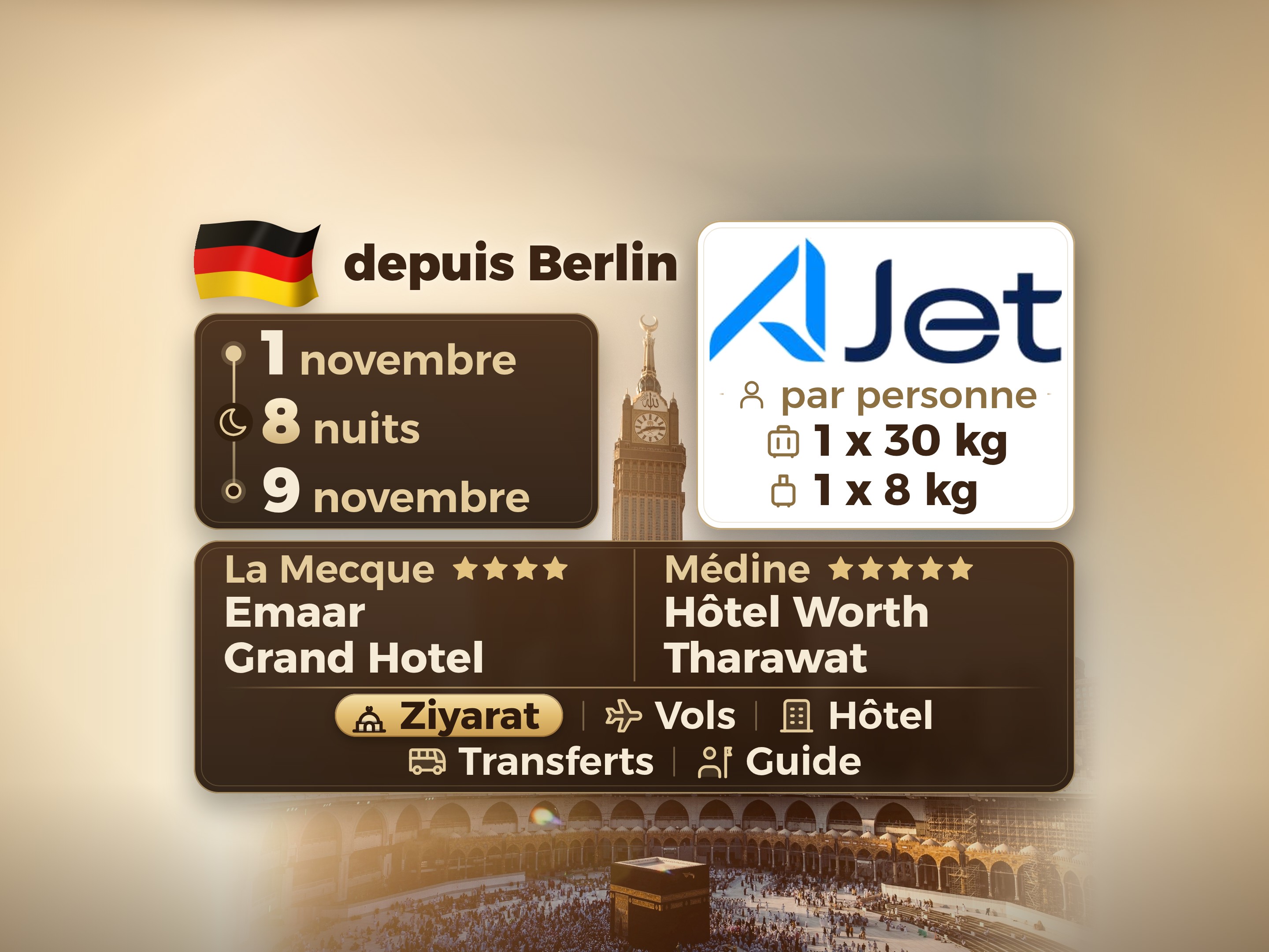 Forfait Umrah 10 Jours depuis Berlin, Tharawat Worth Madinah et Emaar Grand Makkah, La Mecque – Umrah Express – 1