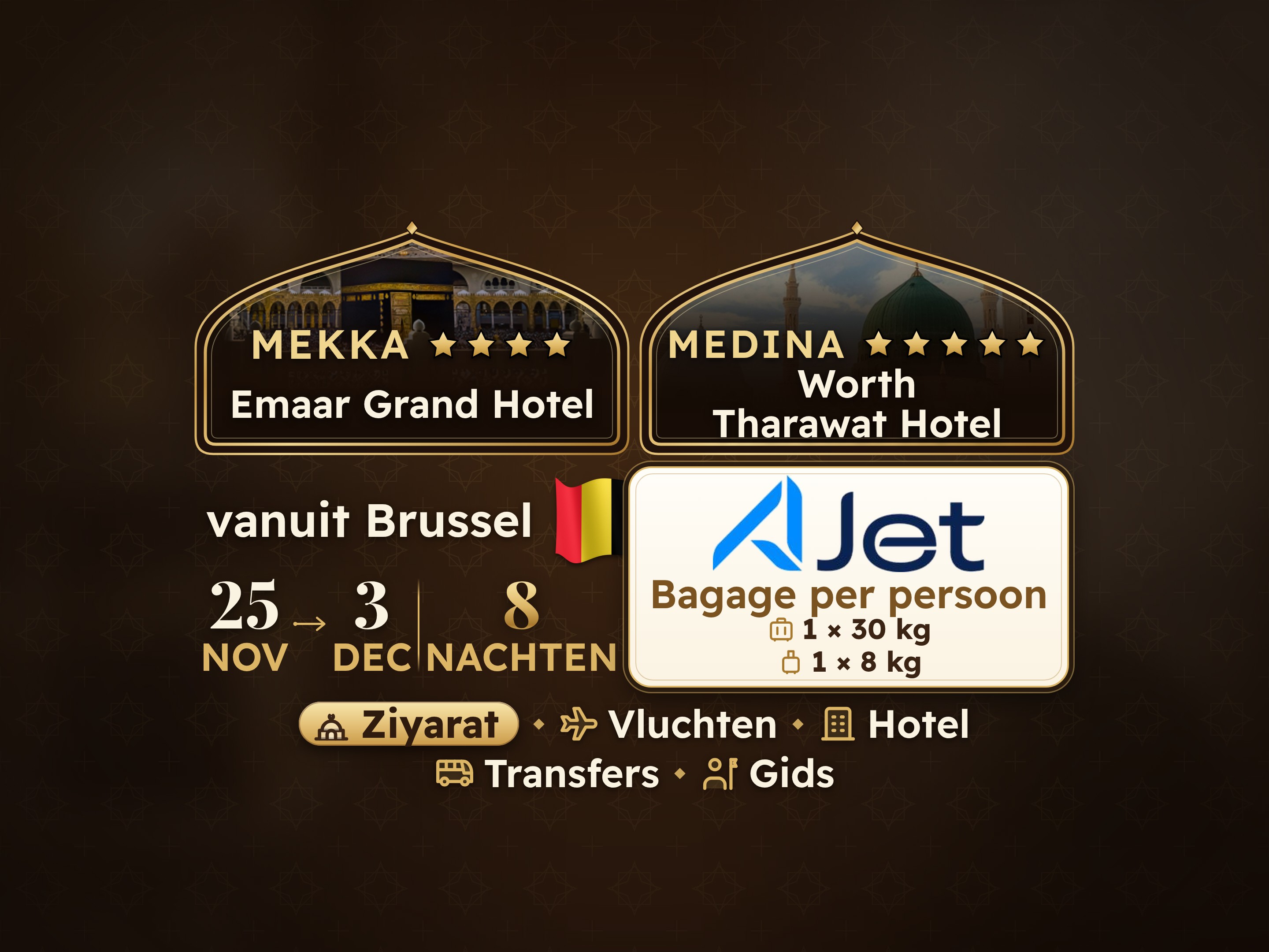 Umrah Pakket 10 Dagen vanaf Brussel, Emaar Grand Makkah en Tharawat Worth Madinah, Mekka – Umrah Express – 1