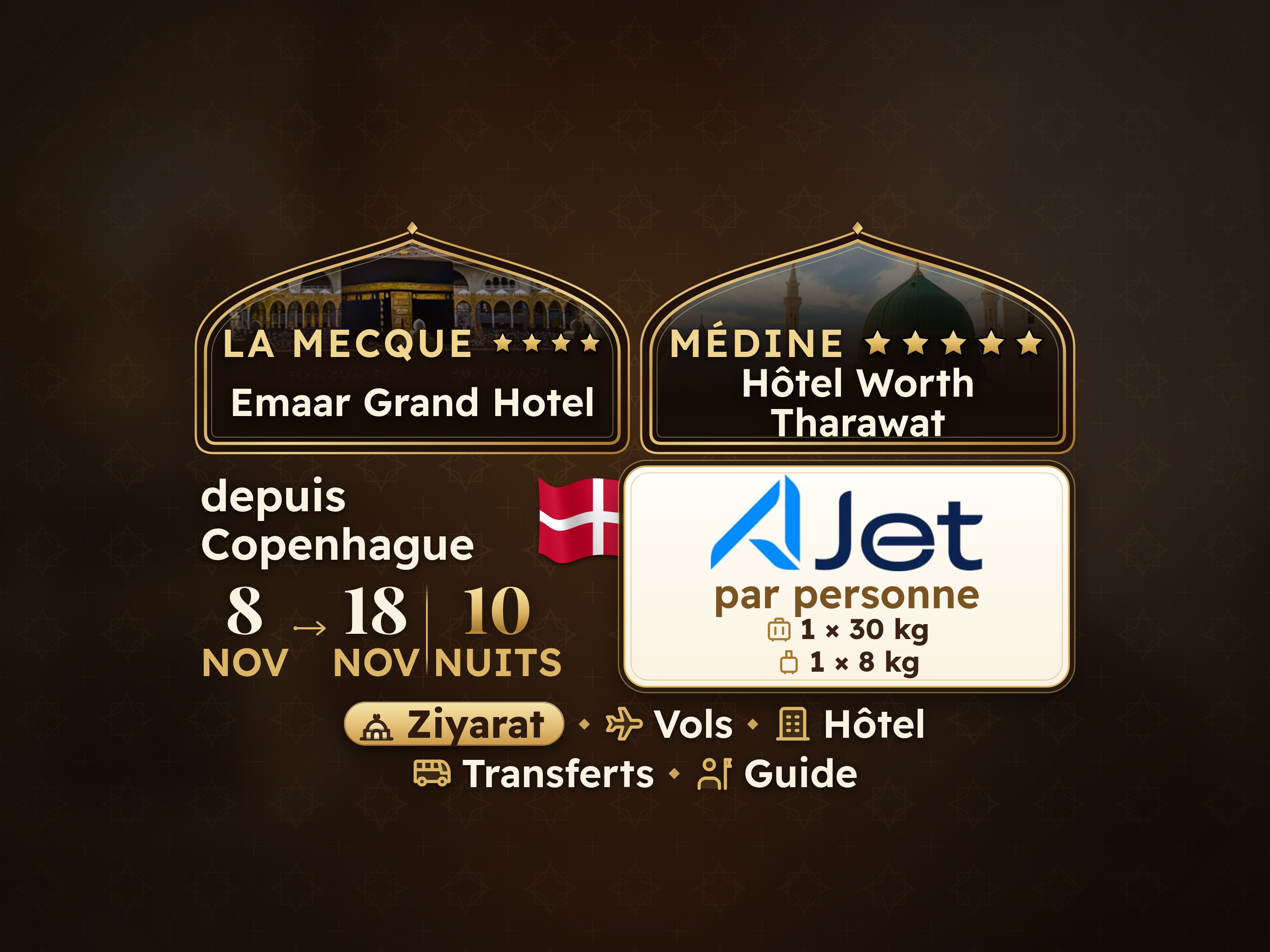 Forfait Umrah 12 Jours depuis Copenhague, Tharawat Worth Madinah et Emaar Grand Makkah, La Mecque – Umrah Express – 1