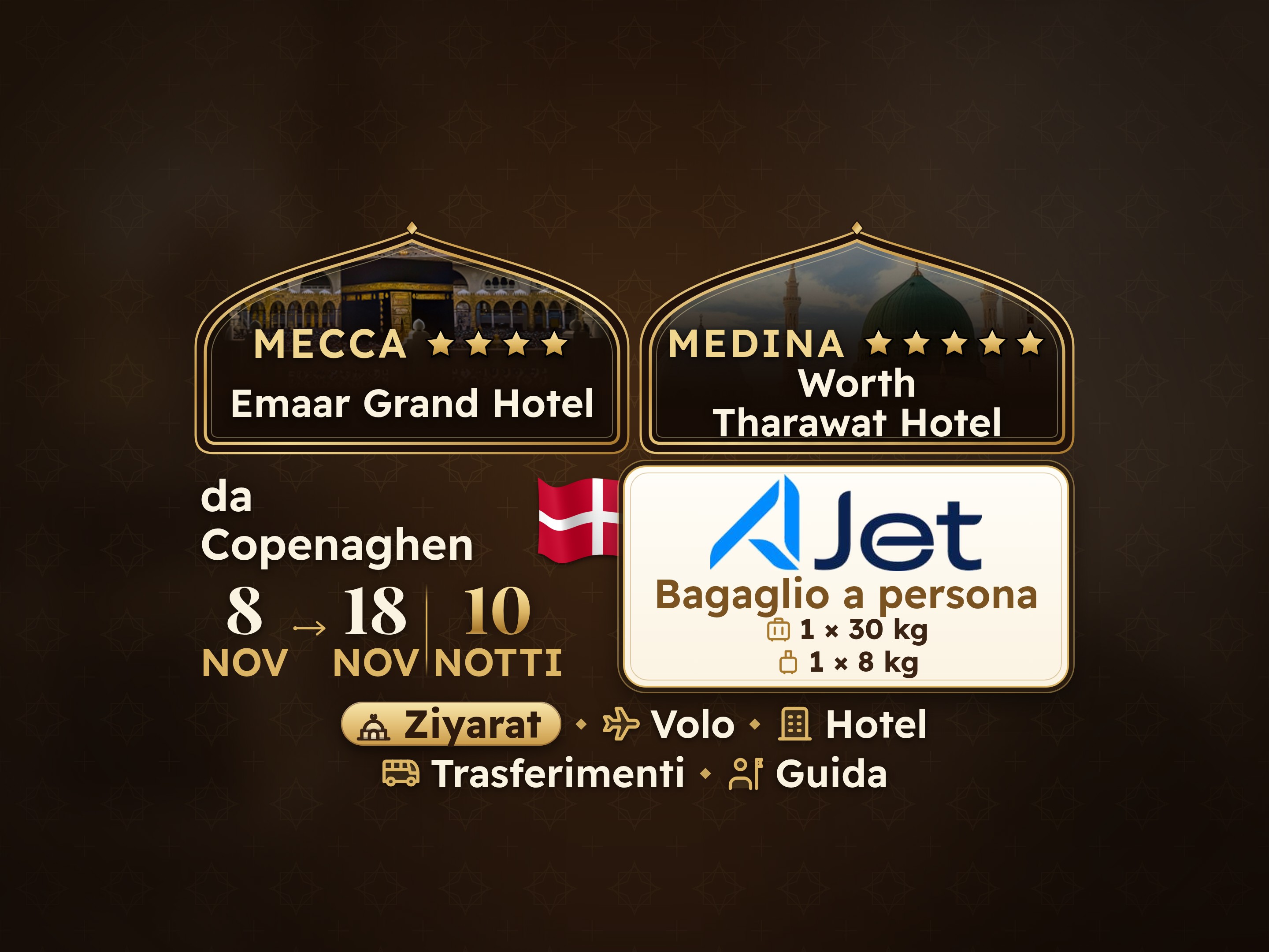 Pacchetto Umrah 12 Giorni da Copenaghen, Tharawat Worth Madinah e Emaar Grand Makkah, La Mecca – Umrah Express – 1
