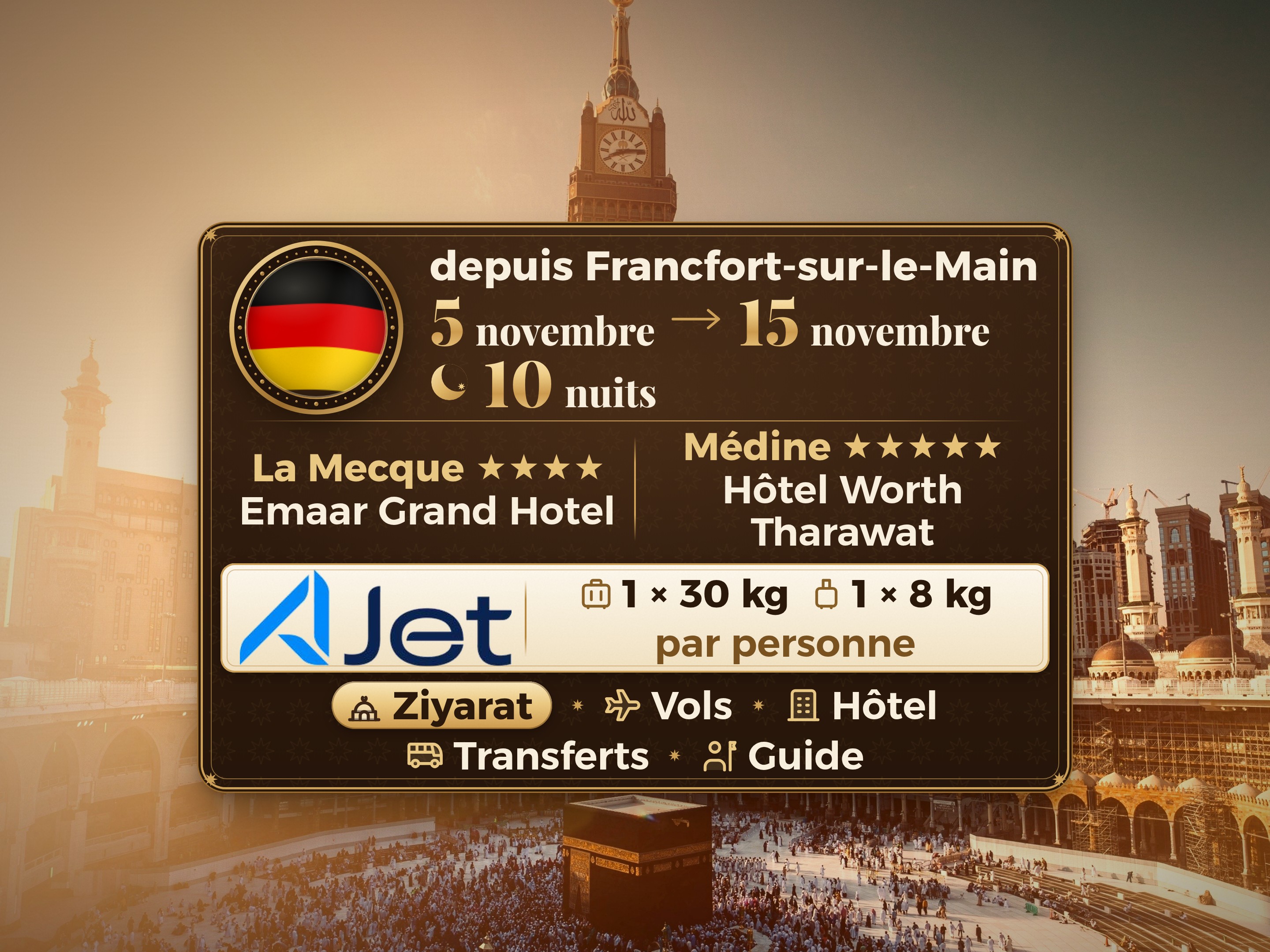 Umrah-Paket 12 Tage ab Frankfurt, Tharawat Worth Madinah und Emaar Grand Makkah, La Mecque – Umrah Express – 1