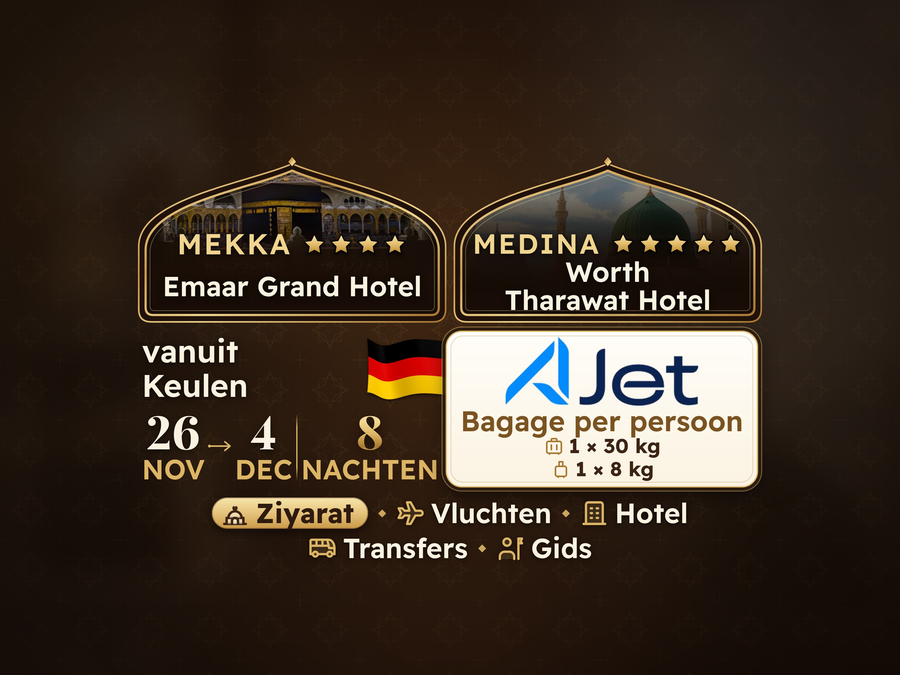 Umrah Pakket 10 Dagen vanaf Keulen, Tharawat Worth Madinah en Emaar Grand Makkah, Mekka – Umrah Express – 1