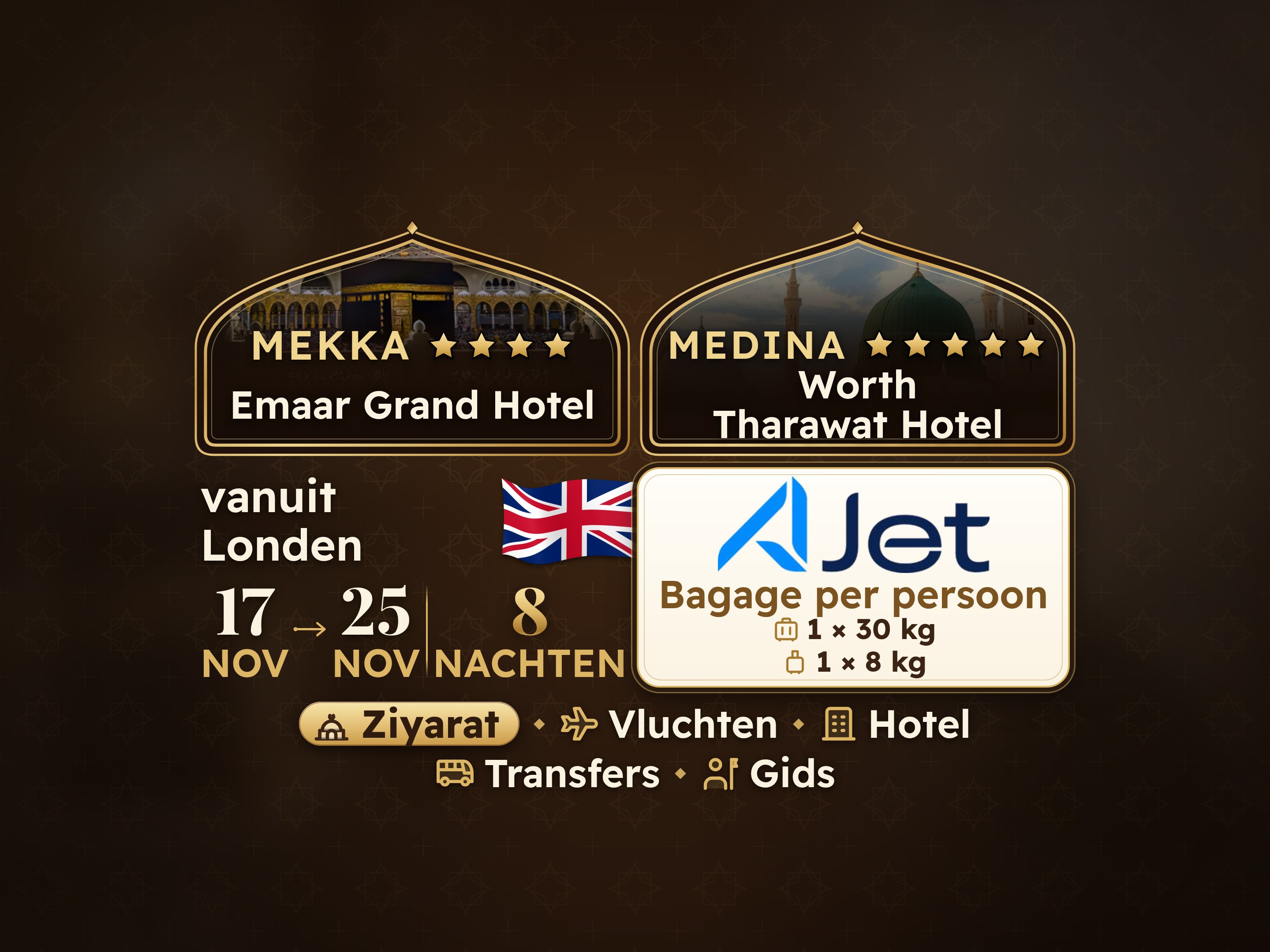 Umrah Pakket 10 Dagen vanaf Londen, Tharawat Worth Madinah en Emaar Grand Makkah, Mekka – Umrah Express – 1
