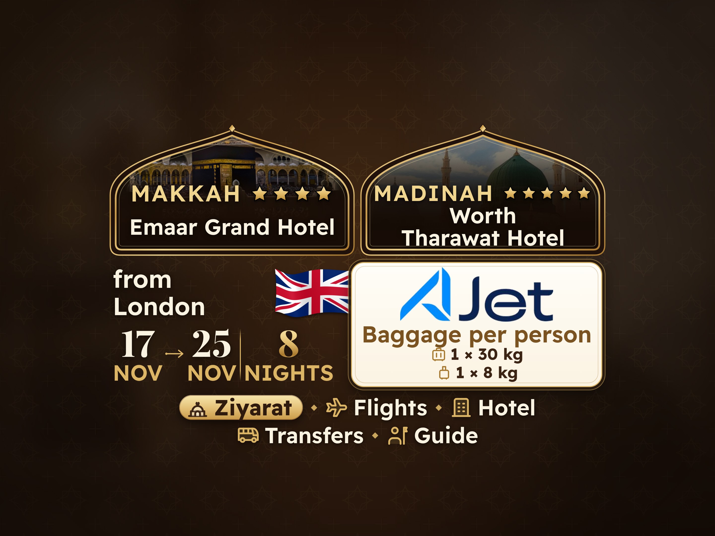 Umrah Package 10 Days from London, Tharawat Worth Madinah and Emaar Grand Makkah, Makkah – Umrah Express – 1