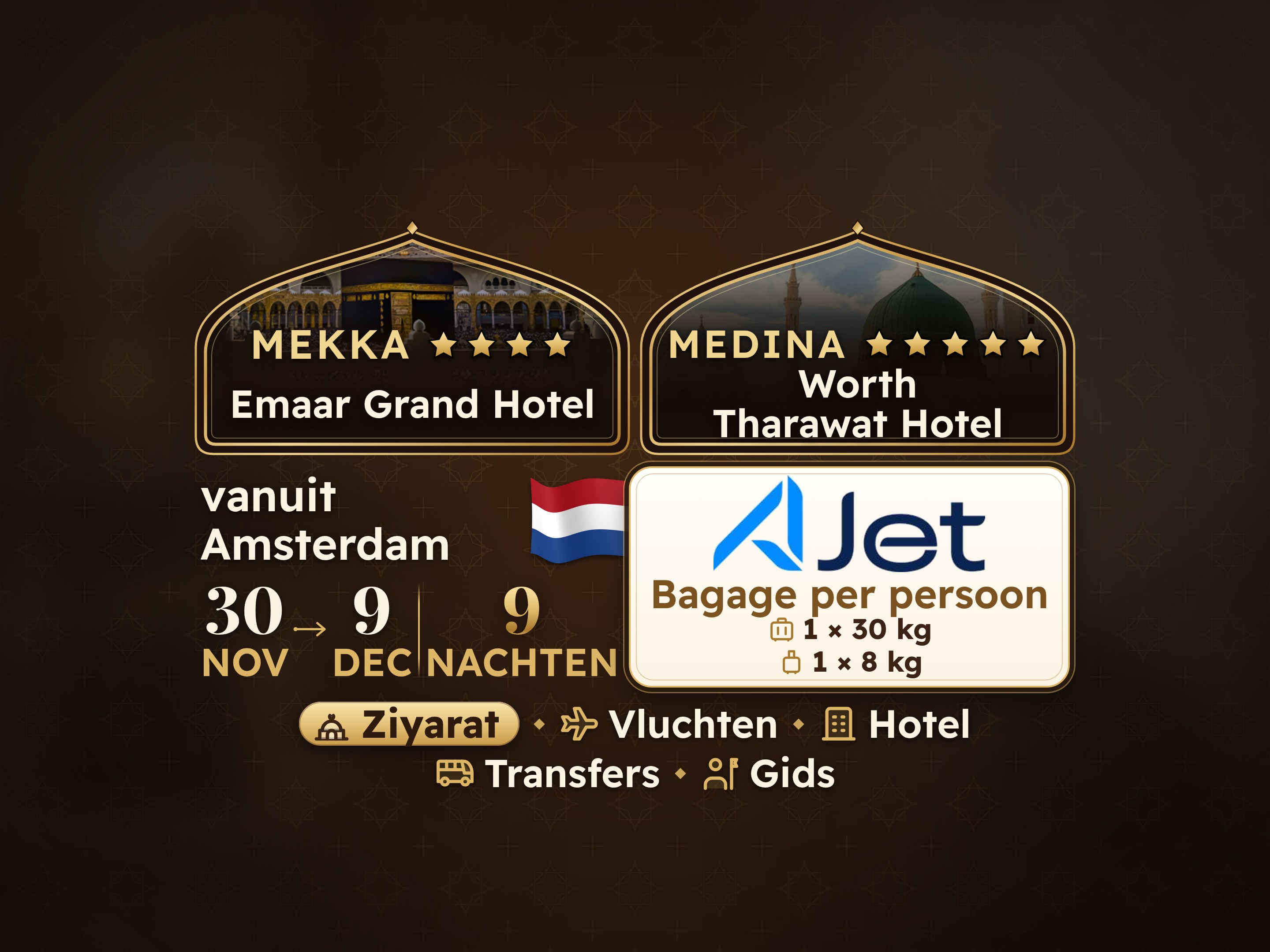 Umrah Pakket 11 Dagen vanaf Amsterdam, Tharawat Worth Madinah en Emaar Grand Makkah, Mekka – Umrah Express – 1