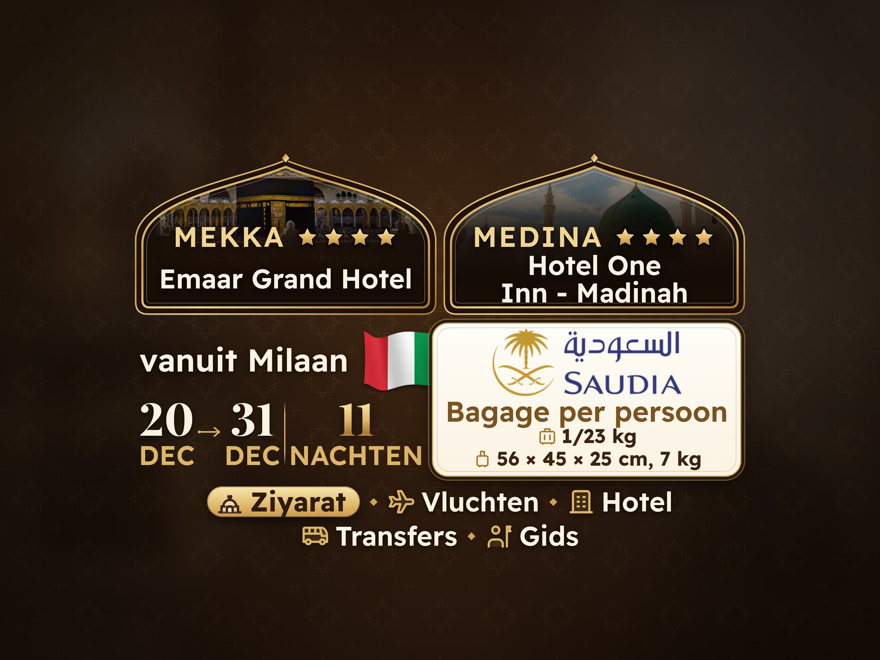 12-daags 11-nachten Umrah-pakket - Imar Grand Makkah - One & Only Concord Dar Al-Khair of gelijkwaardig Medina