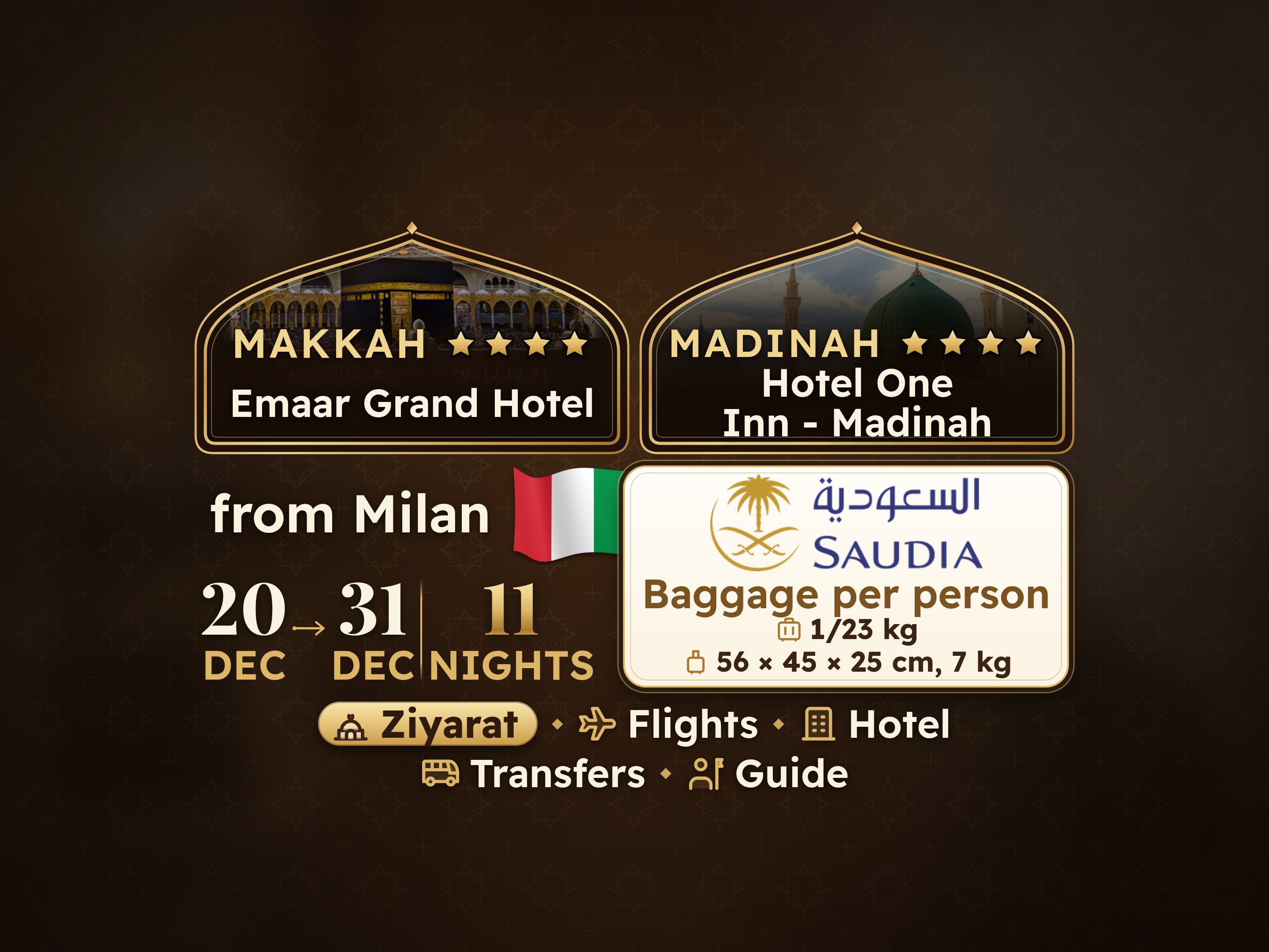 12-Day 11-Night Umrah Package - Emaar Grand Makkah - One & Only Concord Dar Al Khair or equivalent Medina