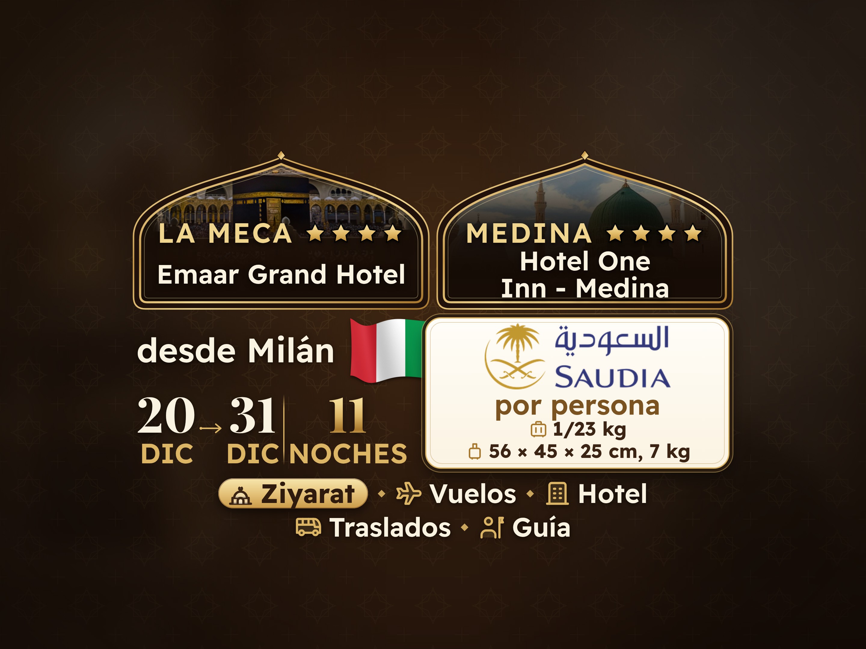 Paquete de Umrah de 12 días y 11 noches - Emaar Grand Makkah - One & Only Concord Dar Al Khair o equivalente Medina