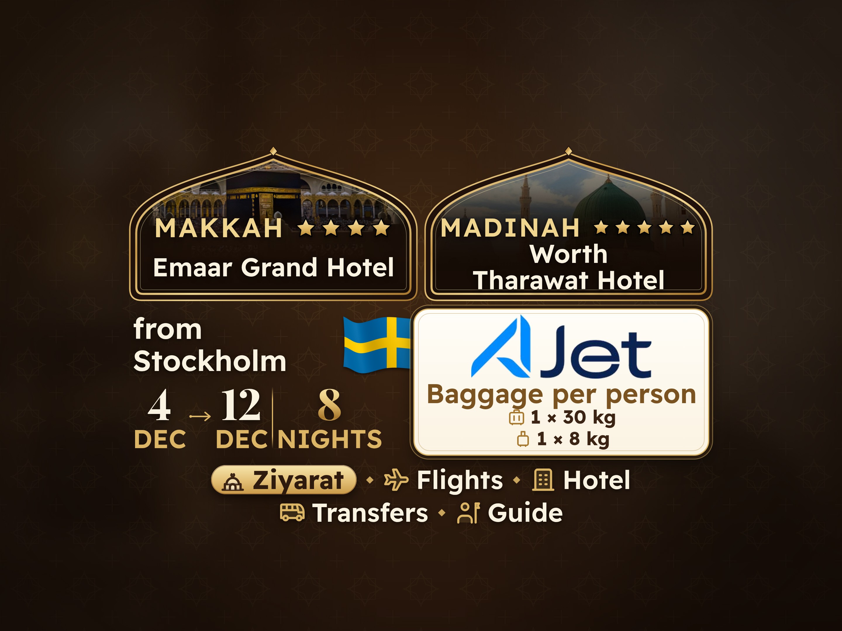 Umrah Package 10 Days from Stockholm, Emaar Grand Makkah and Tharawat Worth Madinah, Makkah – Umrah Express – 1