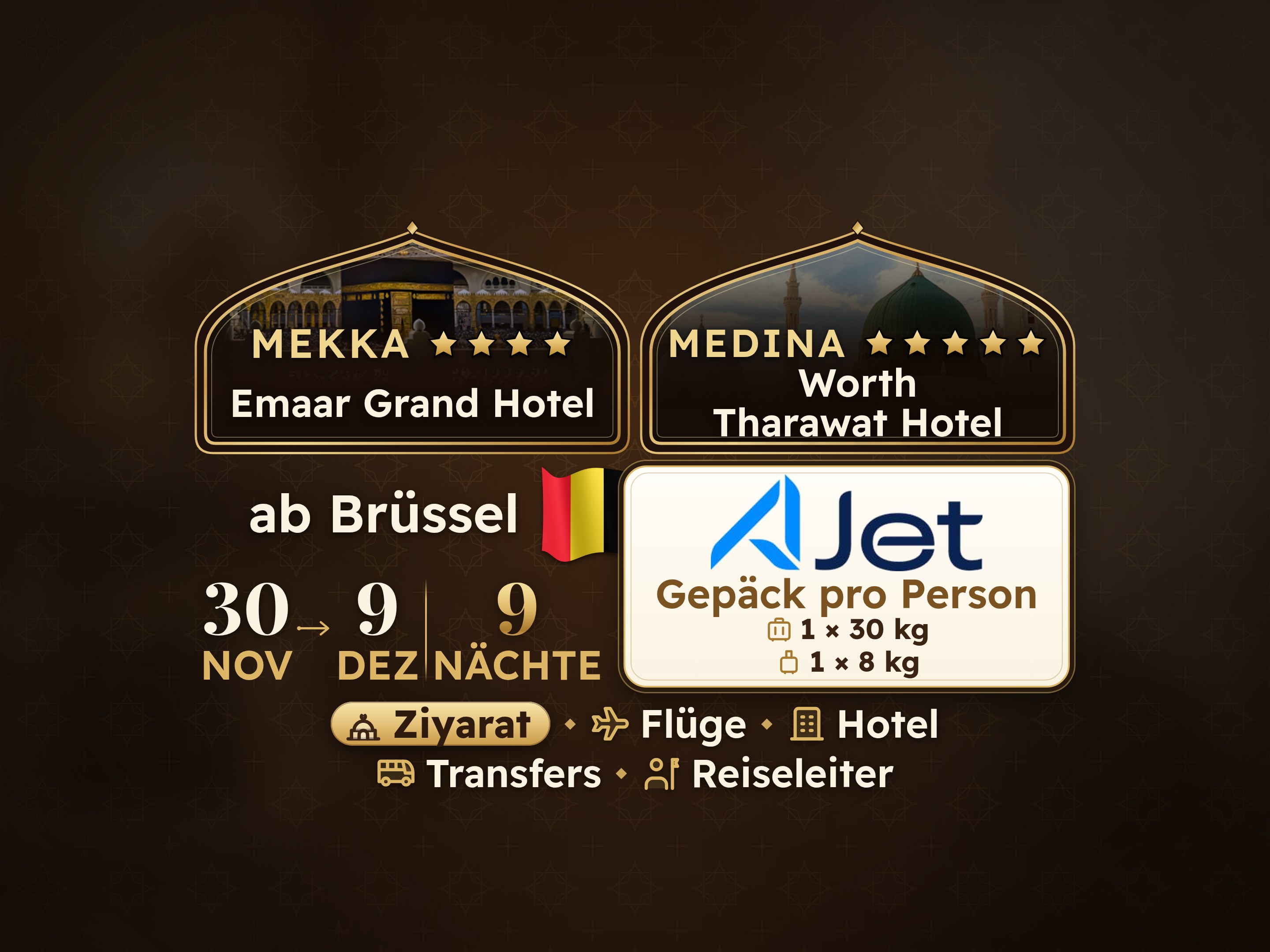 Umrah-Paket 11 Tage ab Brüssel, Tharawat Worth Madinah und Emaar Grand Makkah, Mekka – Umrah Express – 1