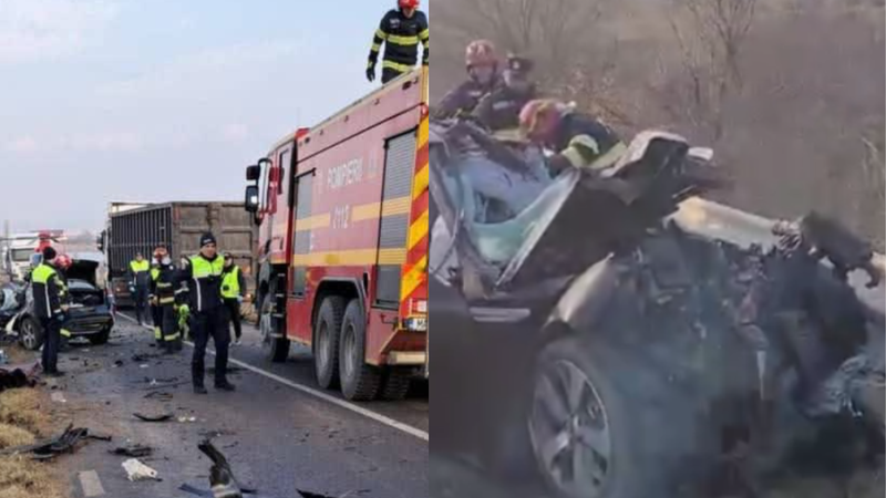  (FOTO/VIDEO) Noi imagini de la accidentul tragic din Galați, în care au murit trei moldoveni: Zeci de pompieri, la fața locului