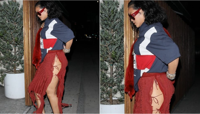  (FOTO) I s-a desfăcut fusta în public. Rihanna, la un pas de un accident vestimentar chiar în fața paparazzilor