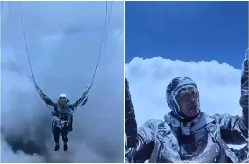 Imaginile care sfidează realitatea. Un parapantist, tras de un curent rar la peste 8.500 m altitudine. Acoperit de gheață, a supraviețuit