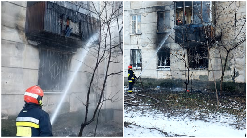  (FOTO/VIDEO) Apartamentul cuprins de flăcări la Rîșcani, distrus în totalitate de foc: Și un balcon a fost afectat