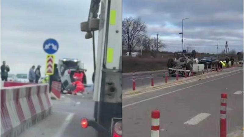  (VIDEO) Accident grav la Cojușna: Un VAZ s-a răsturnat, după ce s-a lovit cu un Mercedes. Un bărbat a fost spitalizat
