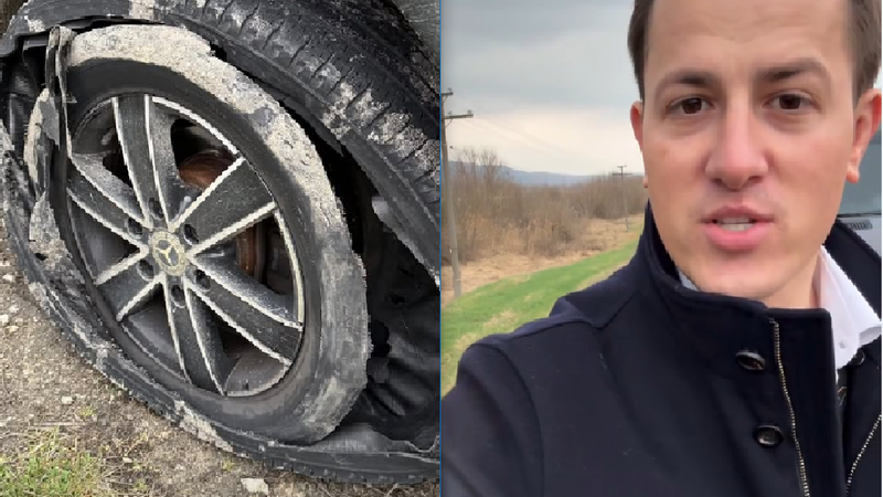  (VIDEO) Patric Hanganu, la un pas de tragedie, după ce roata mașinii cu care se deplasa a explodat: „Cătălin cred că m-a blestemat”